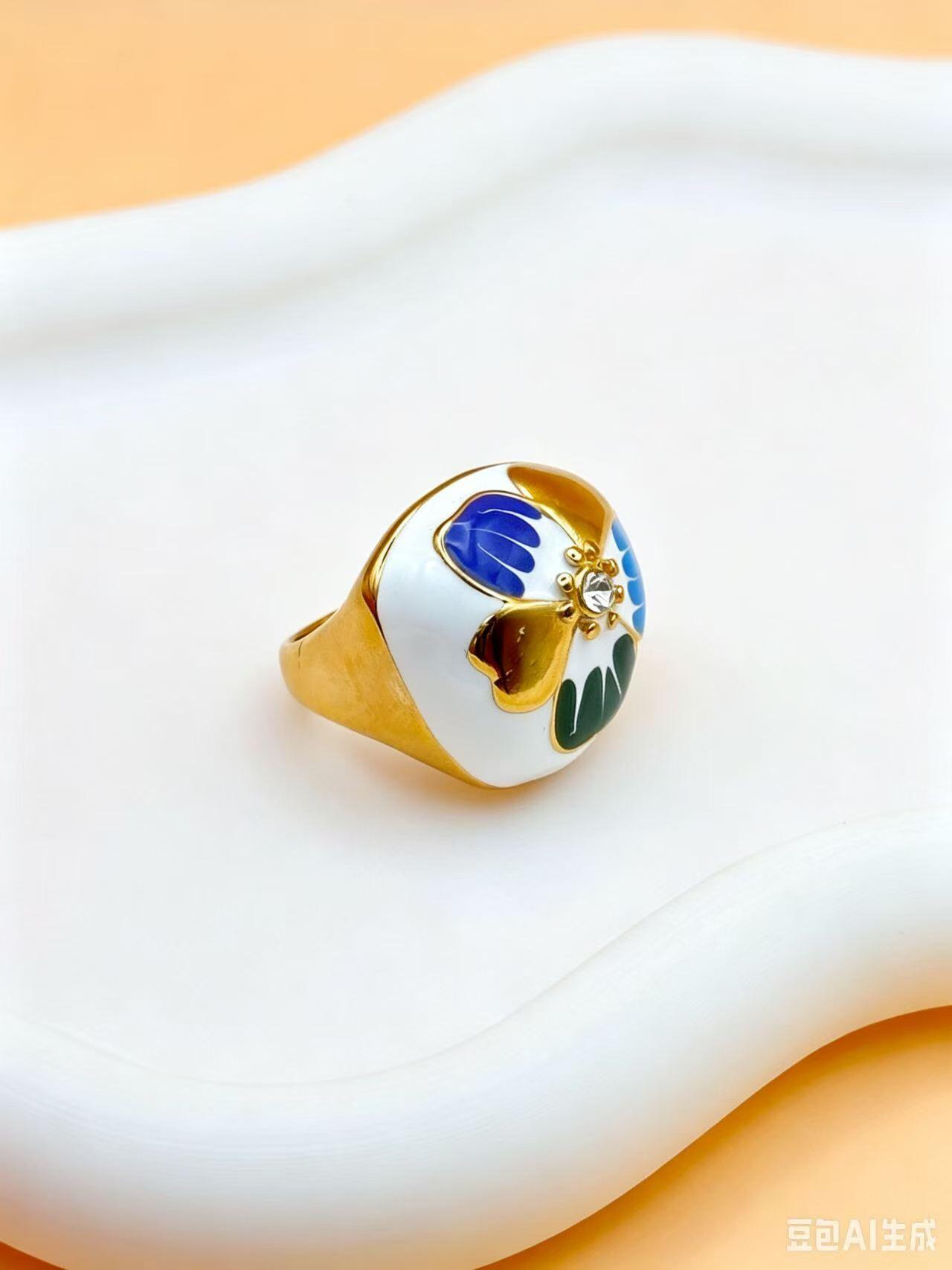 Wholesaler Ceramik - Multicolor Enamel Flower Ring – Gold Stainless Steel – Size 54 to 59