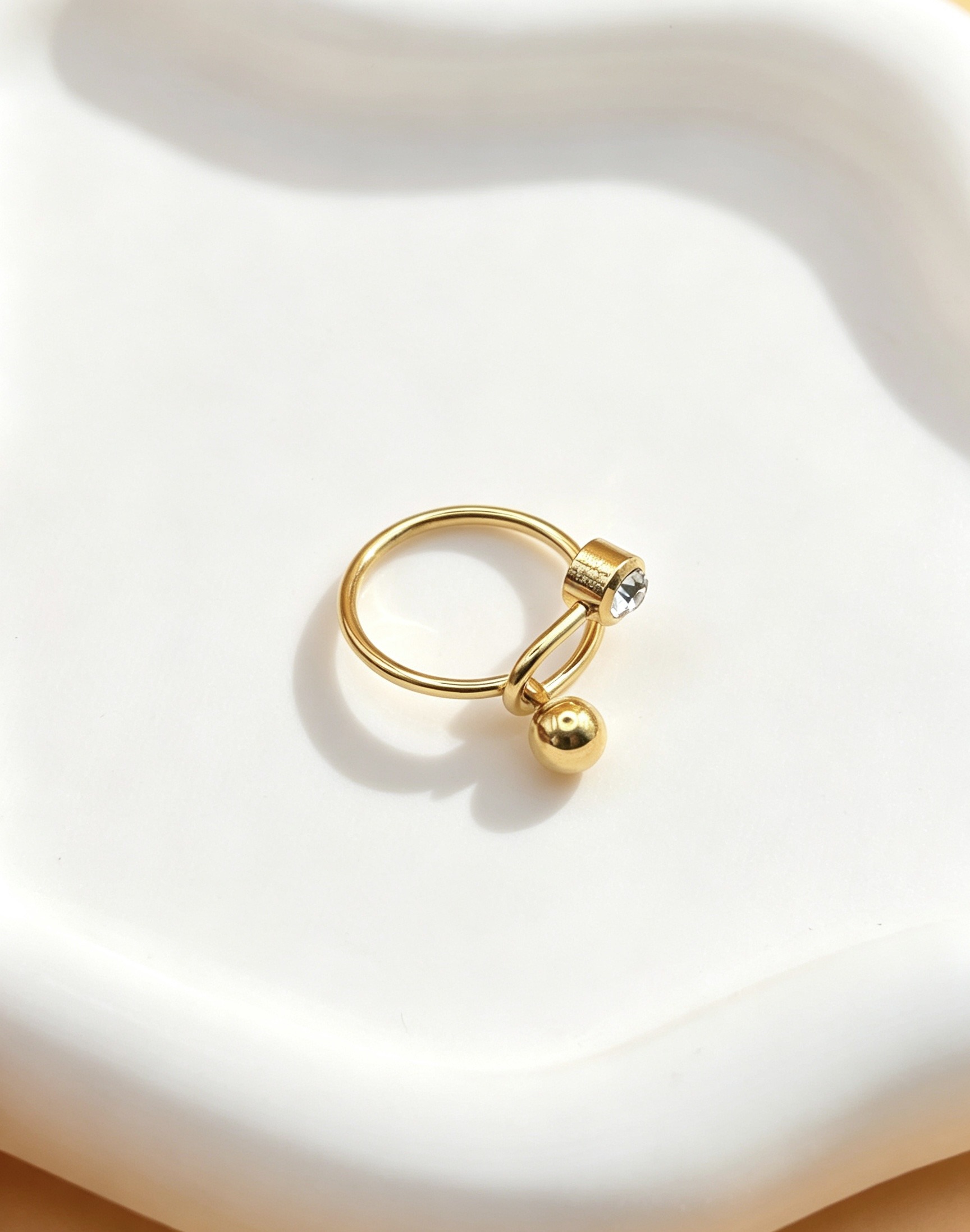 Grossiste Ceramik - Bague ouverte bille et strass rond