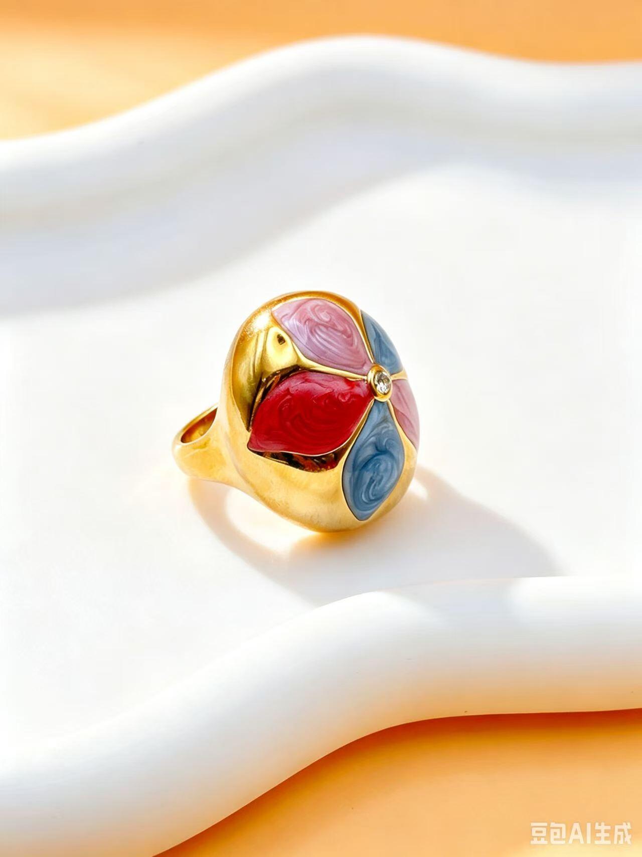 Wholesaler Ceramik - Multicolored Enamel Flower Ring – Gold Stainless Steel – Size 54 to 59