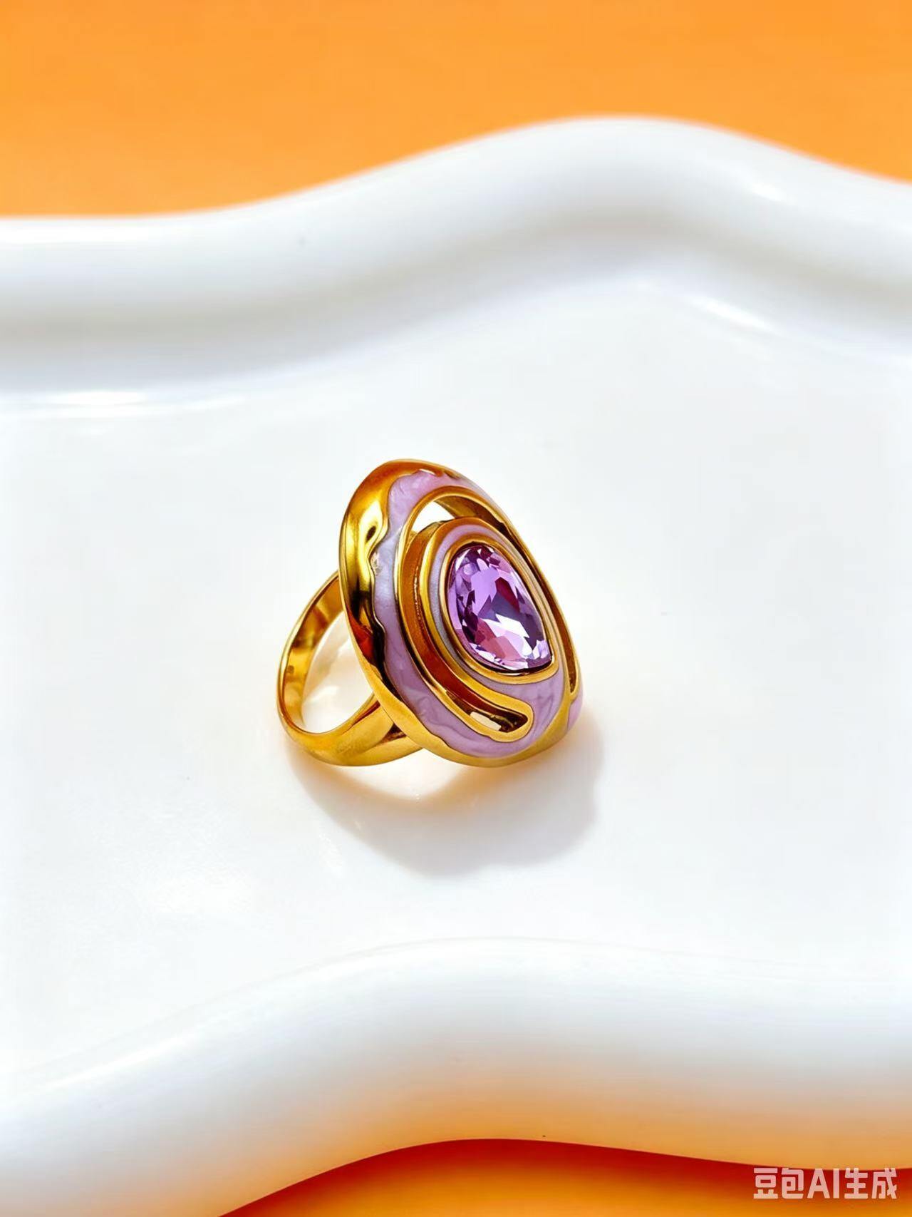 Wholesaler Ceramik - Women's Gold-Plated Purple Enamel Ring with Crystal – Stainless Steel - Size 54 to 59