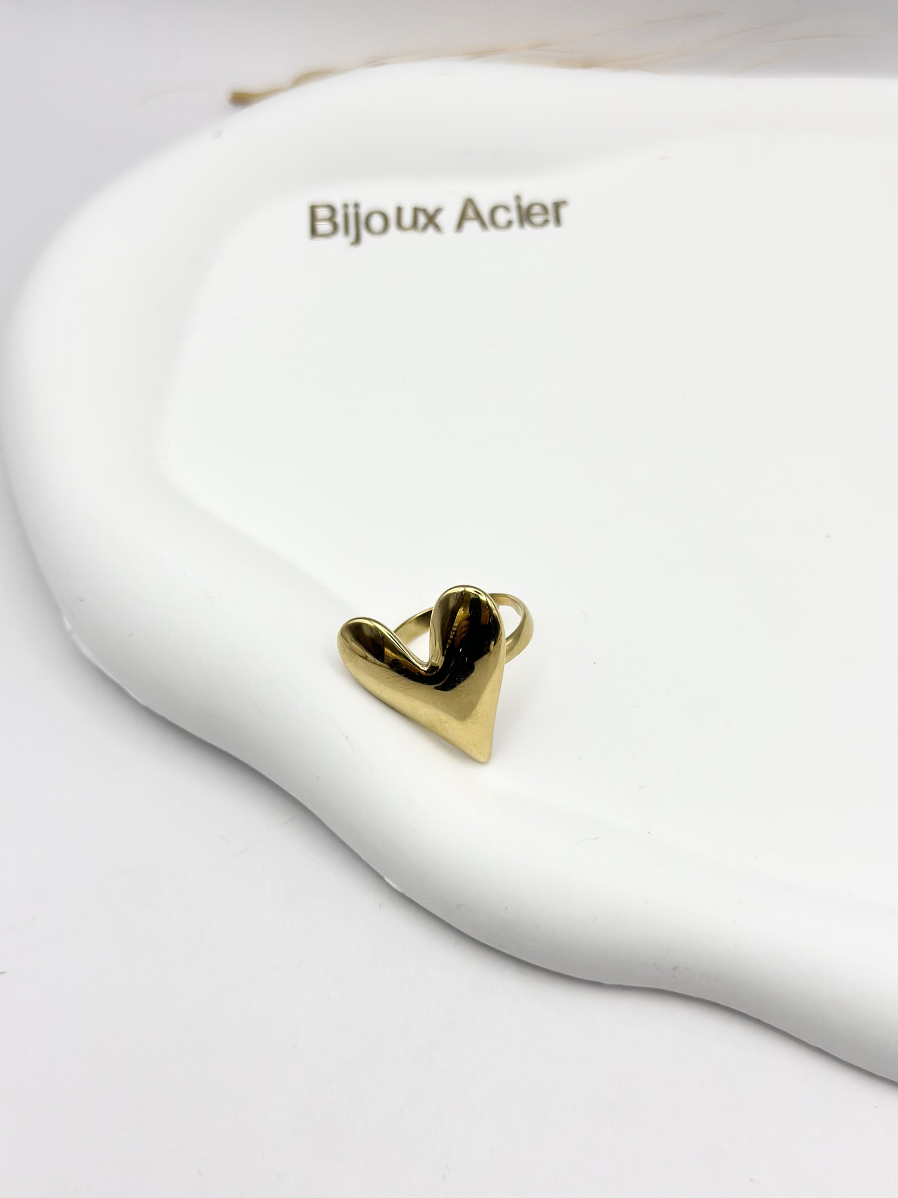 Grossiste Ceramik - Bague Cœur Dorée – Acier Inoxydable Réglable
