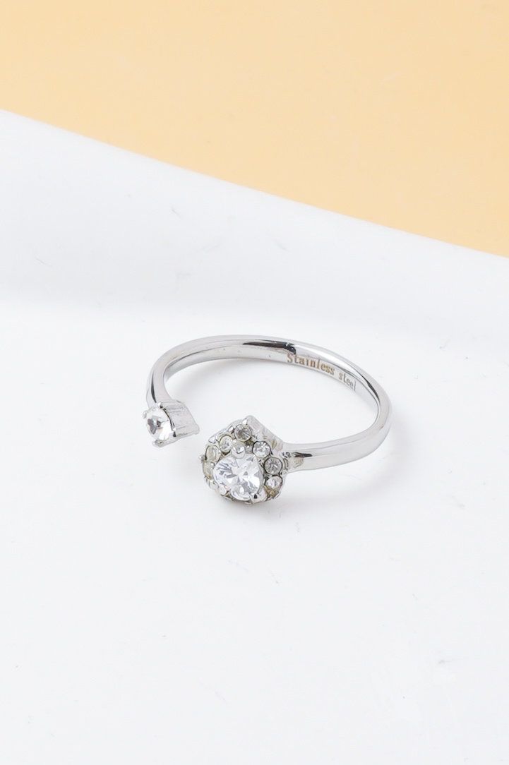 Grossiste Ceramik - Bague Femme Ajustable Double Zircon – Acier Inoxydable – Tailles US 6-10 / FR 52-62