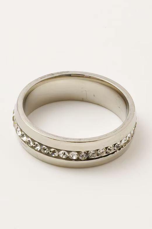 Grossiste Ceramik - Bague Alliance en Acier Inoxydable Sertie de Strass
