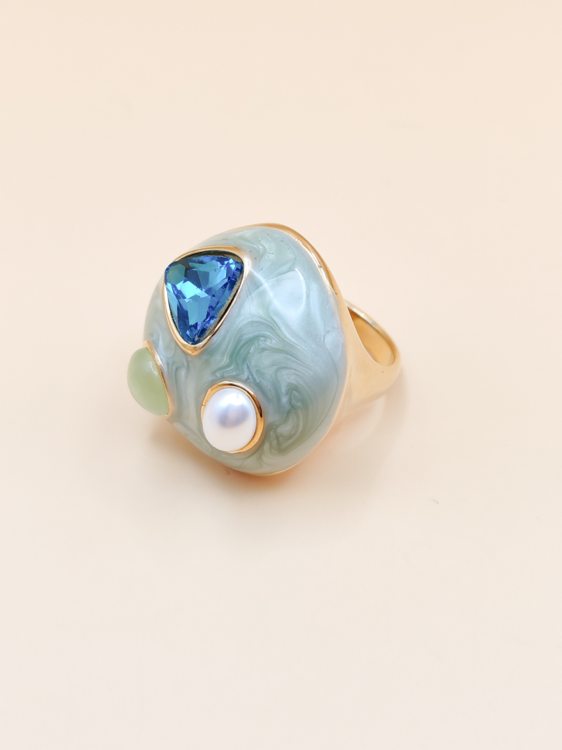 Mayorista Ceramik - Anillo de diseño para mujer con piedras de colores – Cara de 3 cm – Tallas 7 a 10 (FR 55–62)