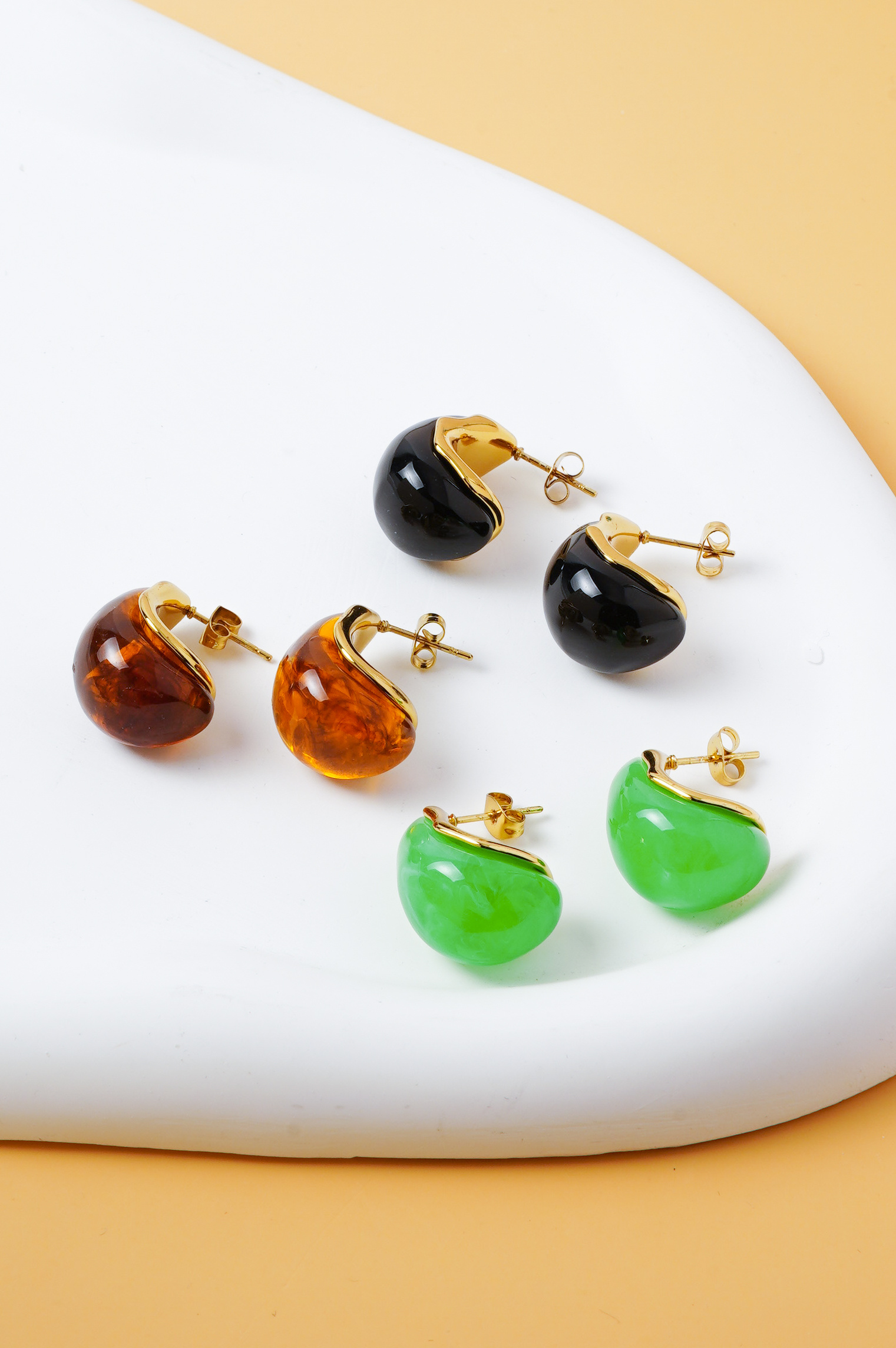 Wholesaler Ceramik - Women's Stainless Steel Earrings – Shiny Resin Available in 3 Colors