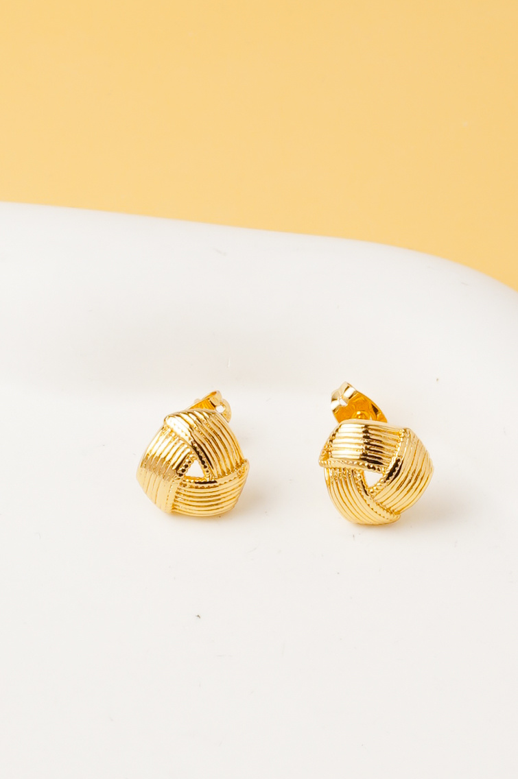 Wholesaler Ceramik - Women's gold-plated copper earrings – Elegant and modern shiny knot design