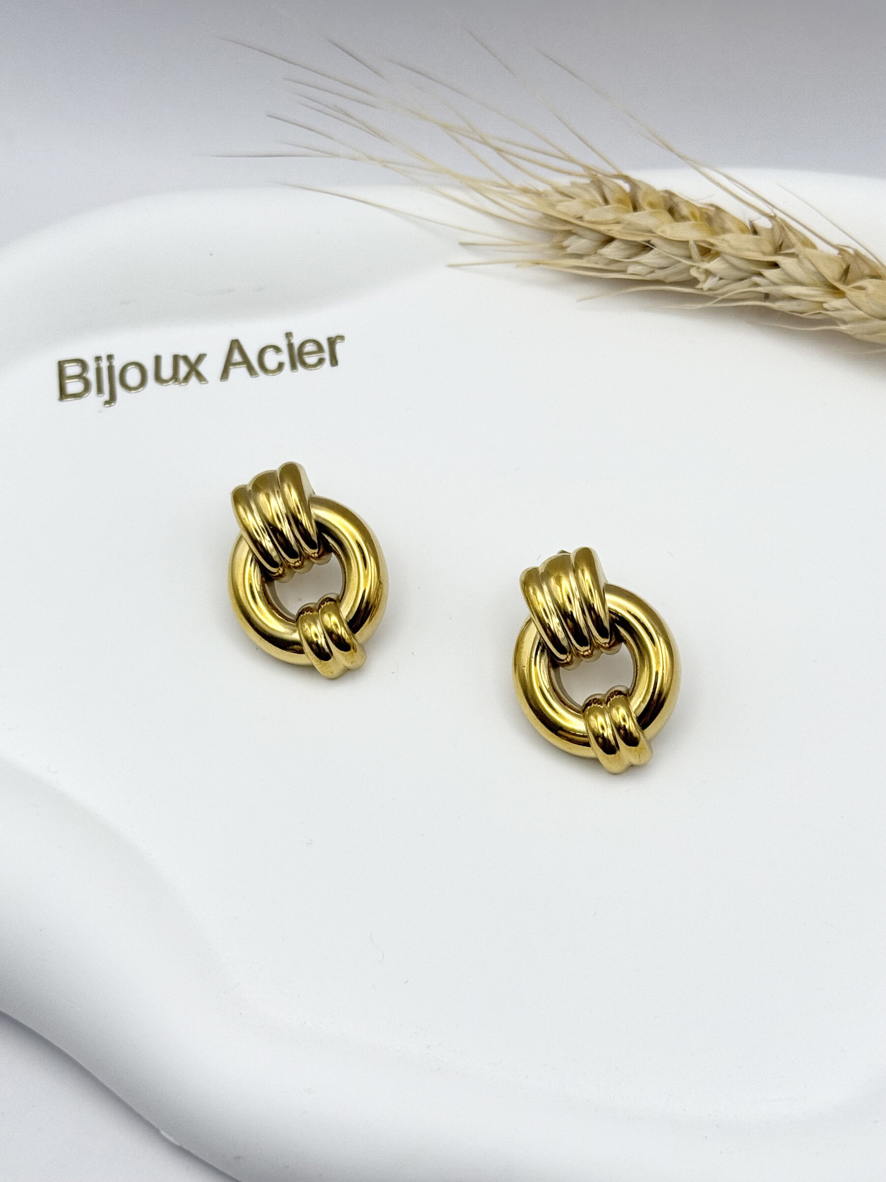 Wholesaler Ceramik - Square earrings with stainless steel tiger eye diameter 25 mm
