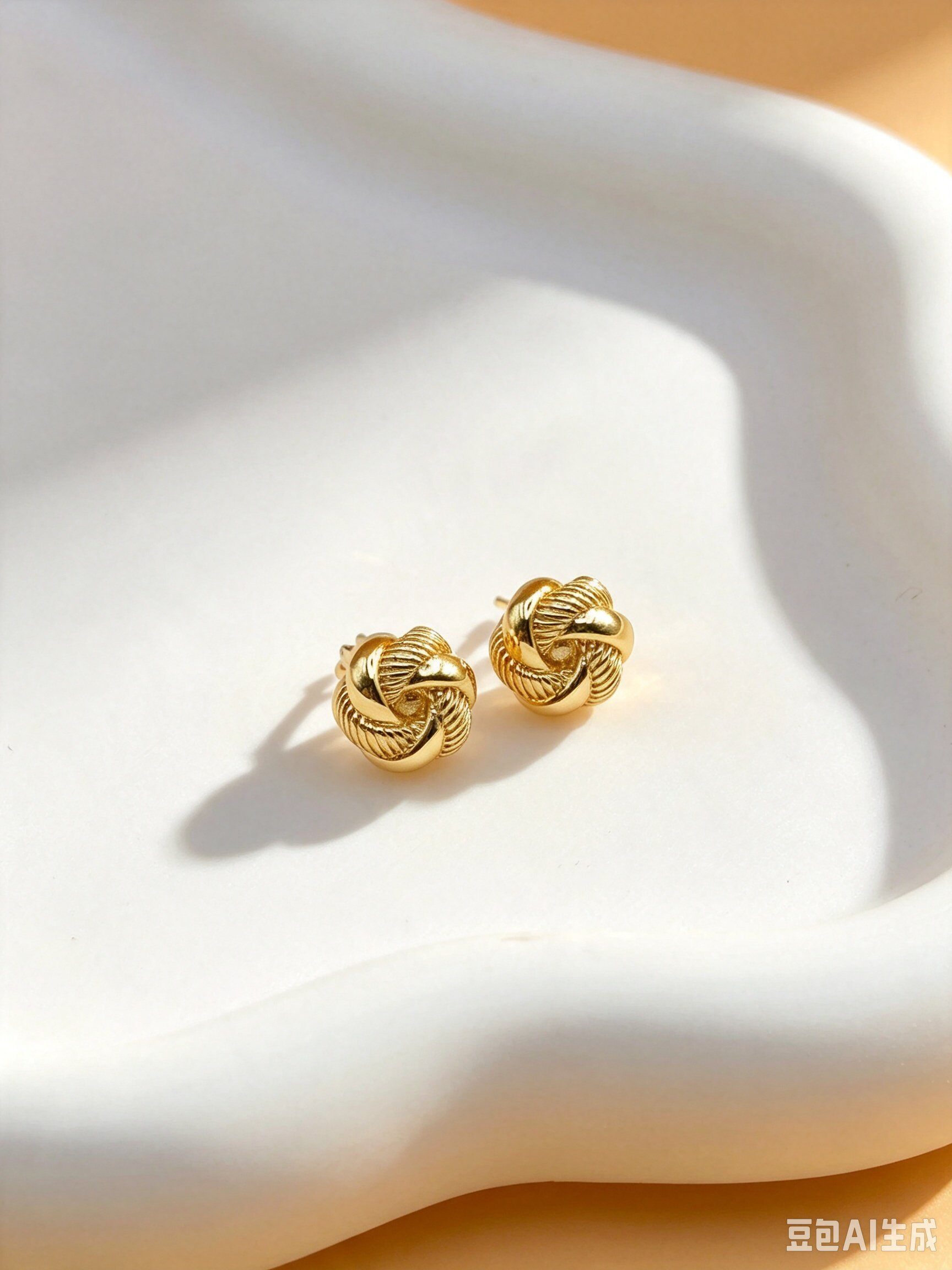 Grossiste Ceramik - Boucles d’oreilles nœud torsadé fantaisie doré texturé
