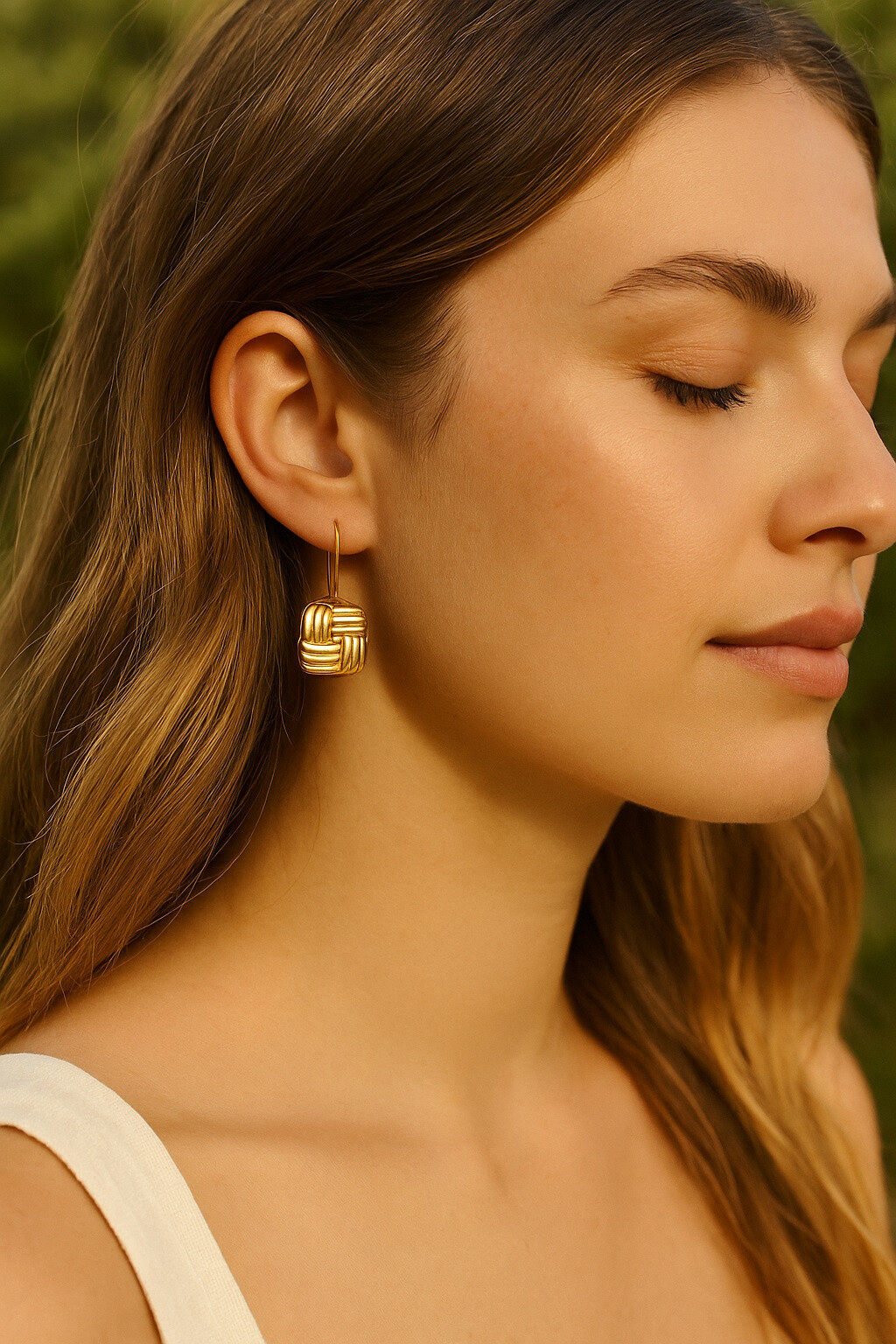 Grossiste Ceramik - Boucles d’Oreilles Tressées Carrées en Acier Inoxydable Doré