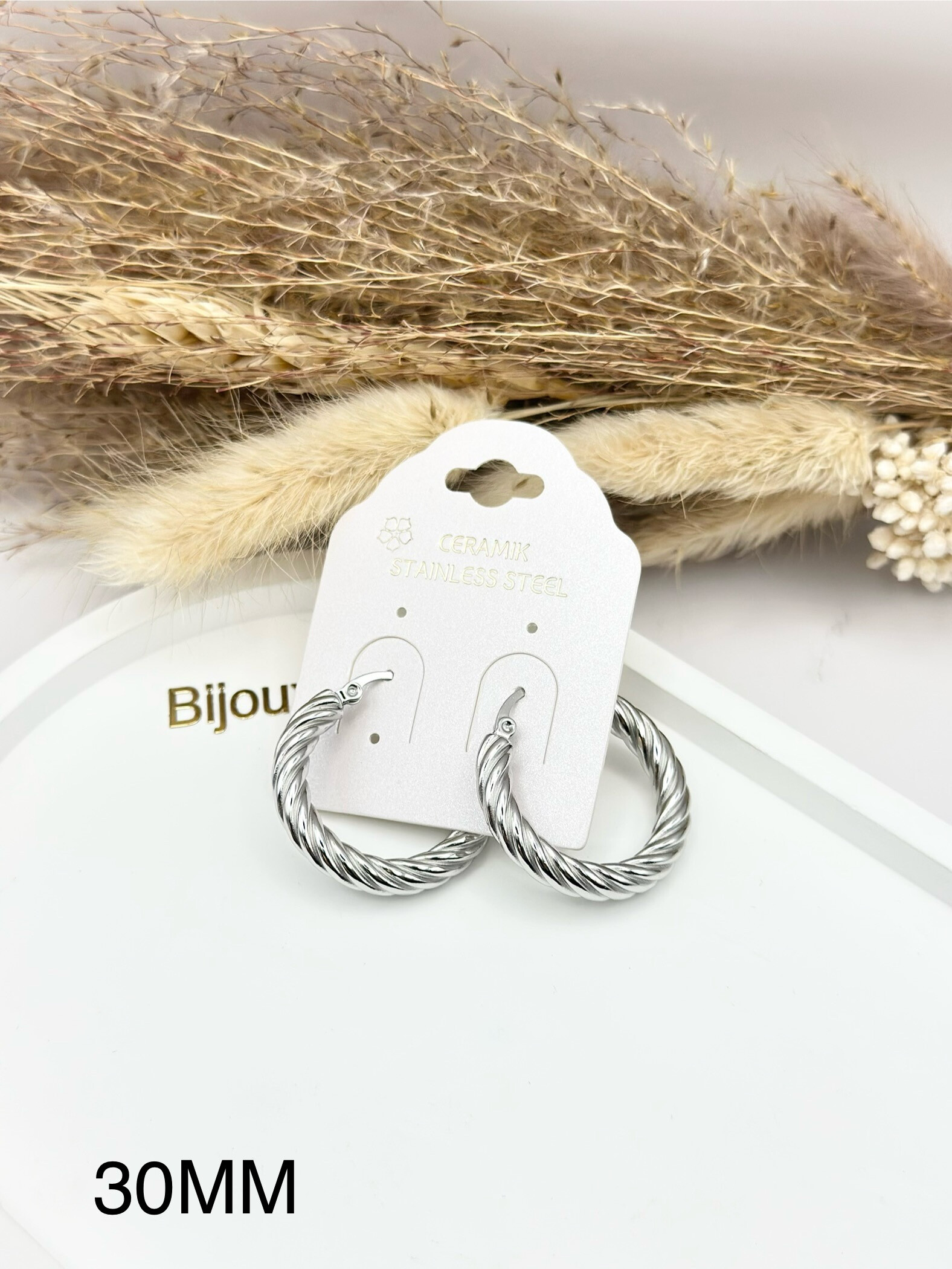 Wholesaler Ceramik - Stainless steel earrings twisted elegance (silver finish)