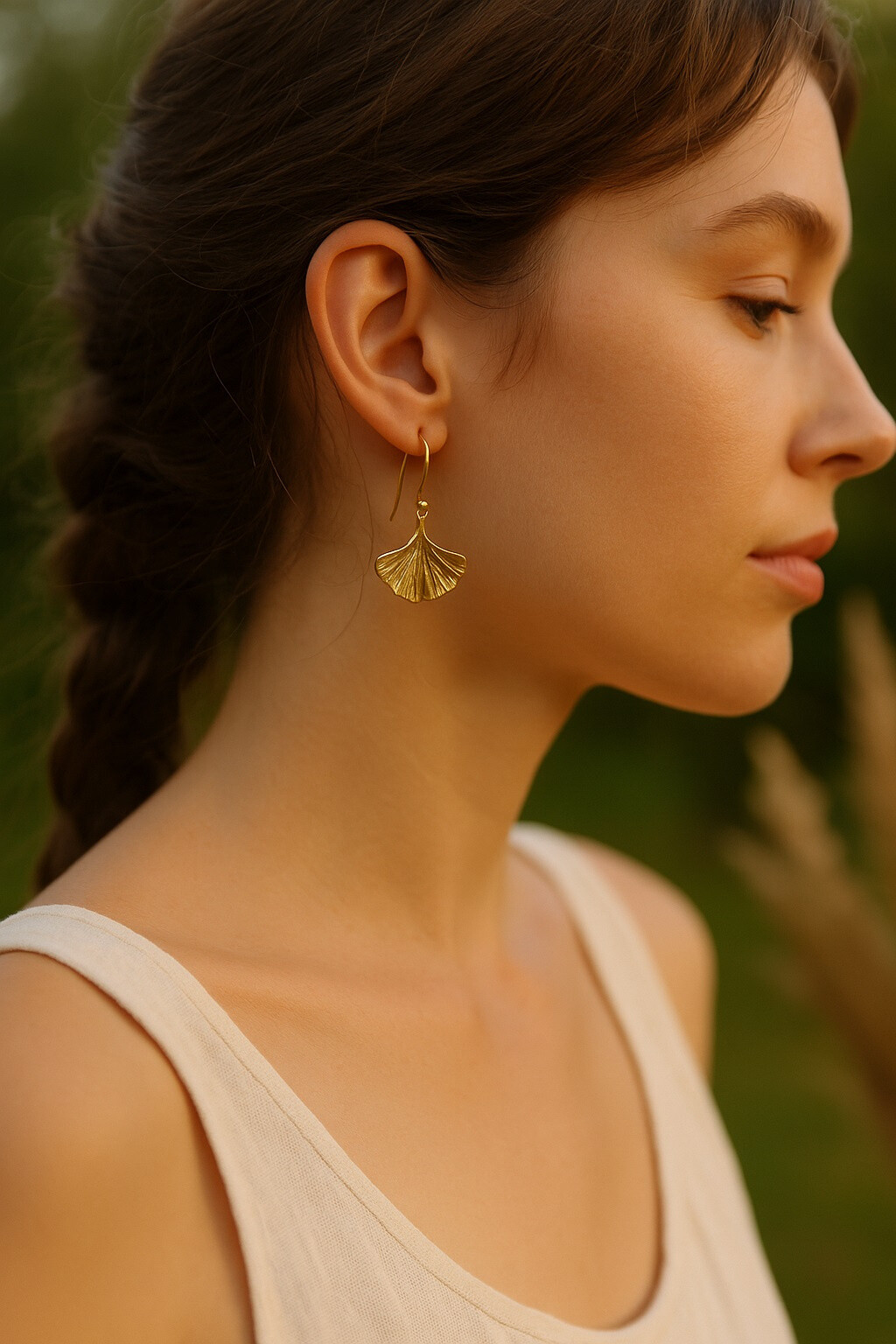 Grossiste Ceramik - Boucles d'Oreilles Feuille de Ginkgo en Acier Inoxydable
