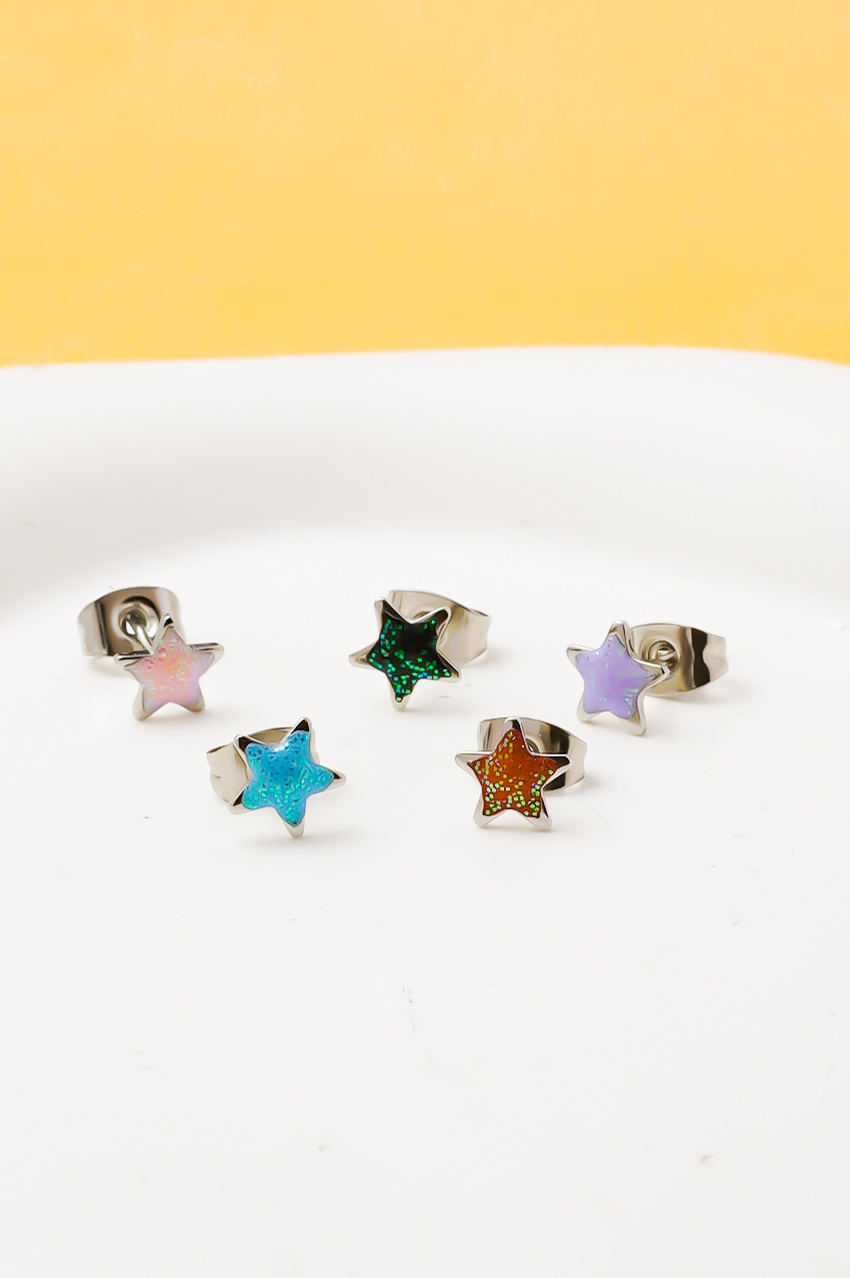 Grossiste Ceramik - LOT de 5 - Boucles d'Oreilles Femme - Motif étoile - Acier Inoxydable - Couleur Argentée - Taille Environ 5mm
