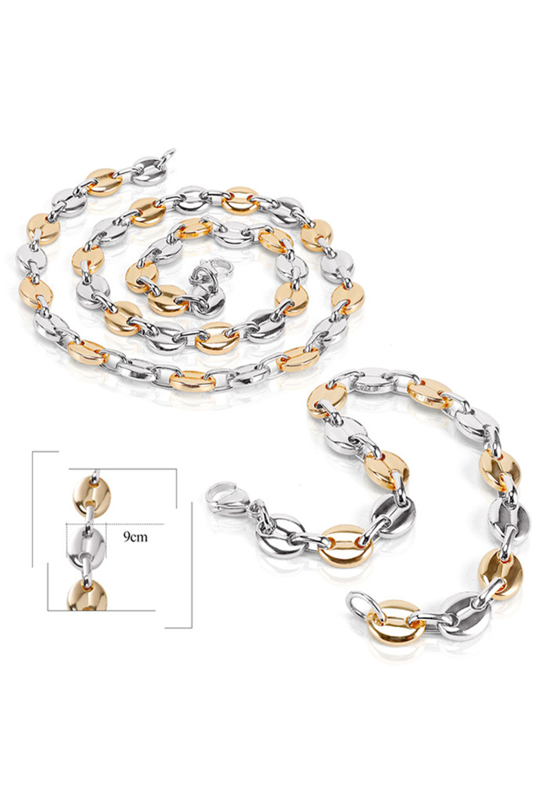 Grossiste Ceramik - Parure Bracelet ET Chaine Homme Acier INOX Grain DE CAFÉ 9MM(5 couleurs disp)