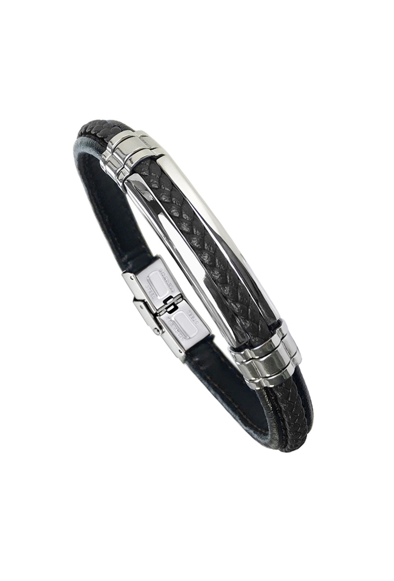 Grossiste Ceramik - Bracelet en Cuir et Acier Inoxydable pour Hommes ou Femmes reglable