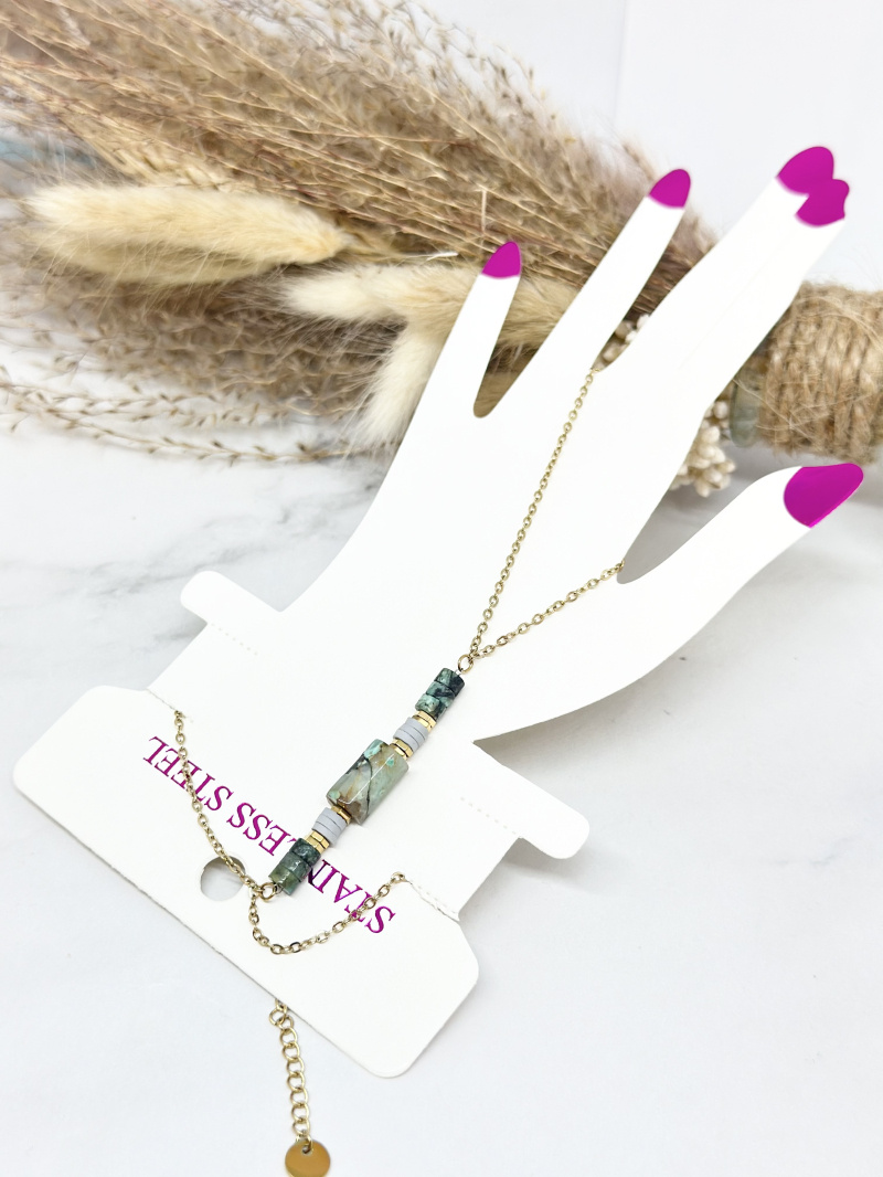 Grossiste Ceramik - Bracelet chaine de main en acier inoxydable et pierre naturelle au choix