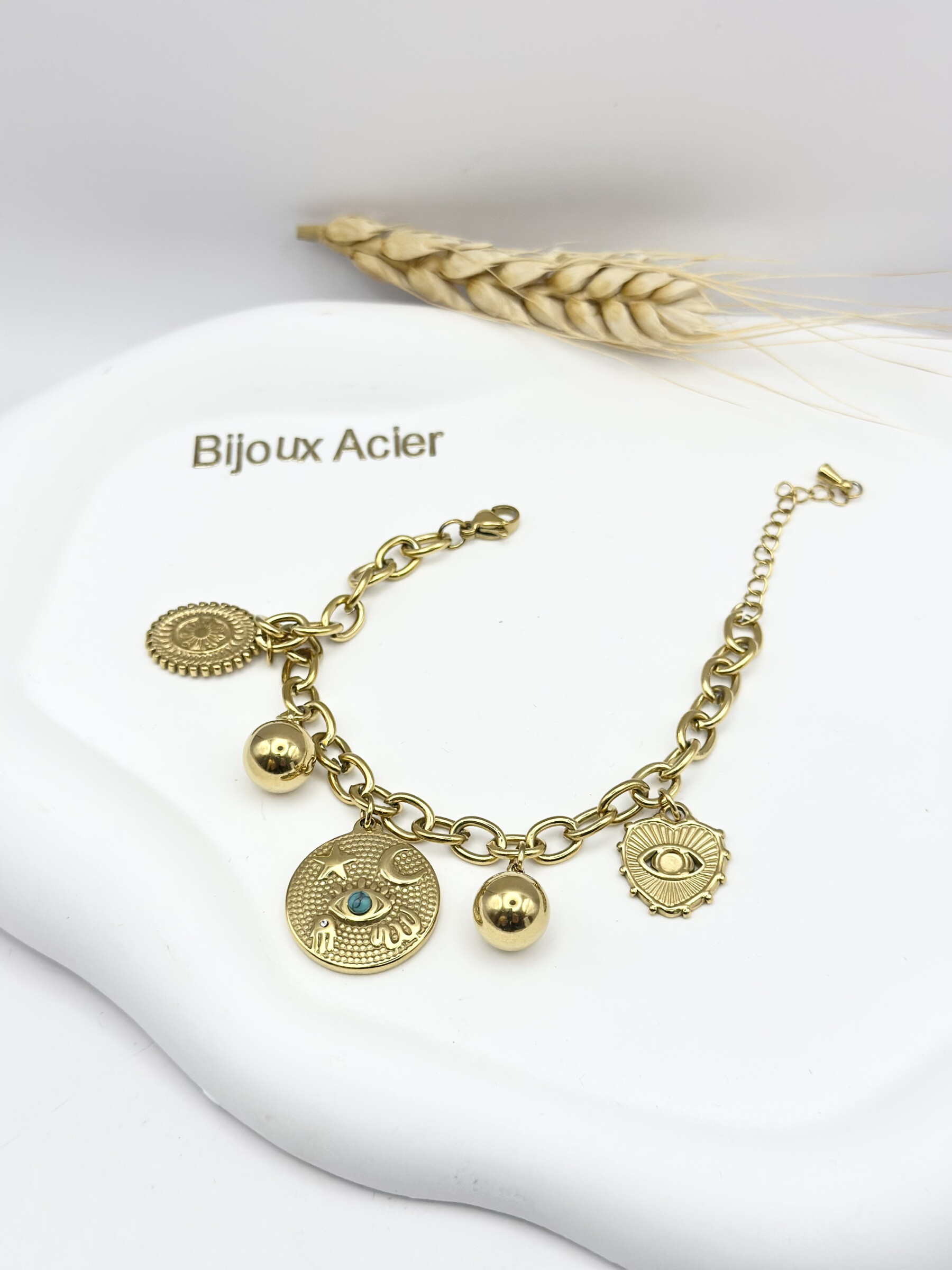 Grossiste Ceramik - Bracelet Charms Doré en Acier Inoxydable – Mystique d’Or