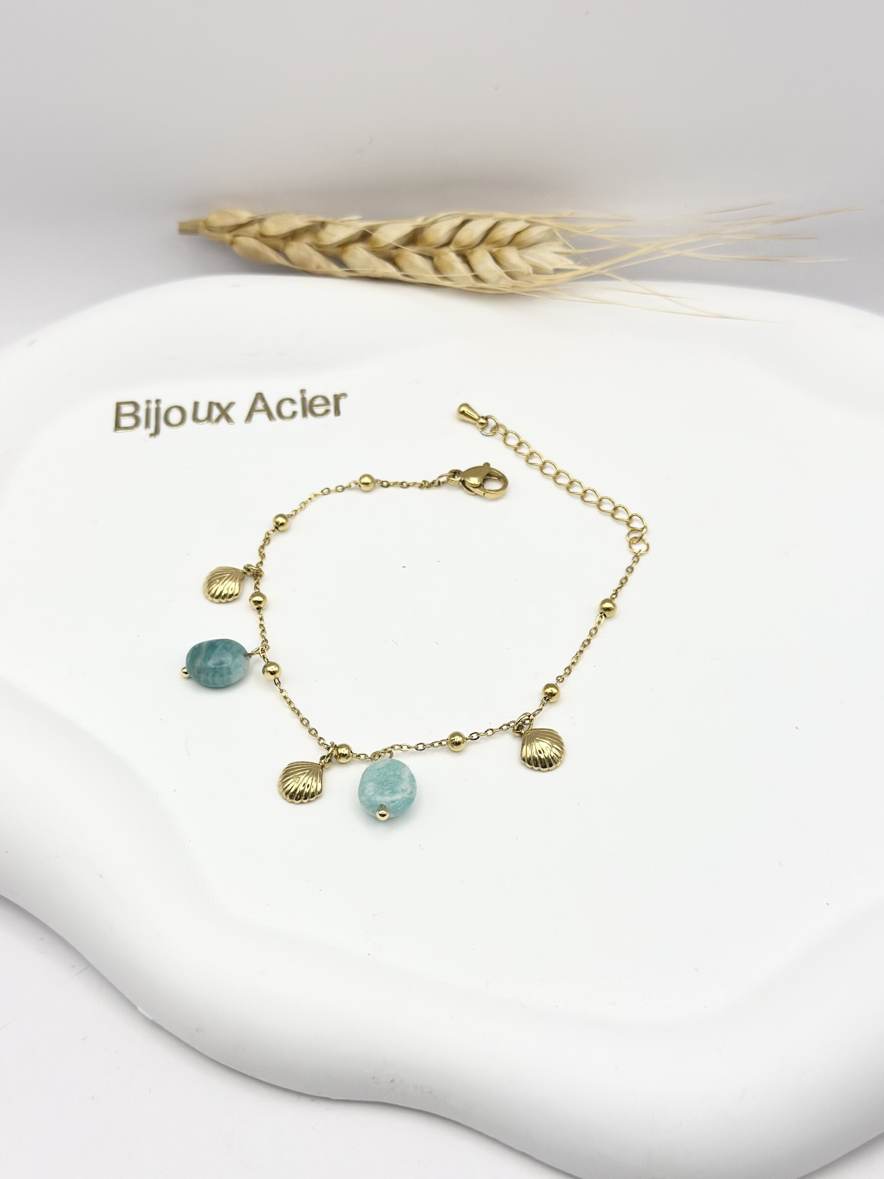 Grossiste Ceramik - Bracelet Charms Doré en Acier Inoxydable – Écume Bleue