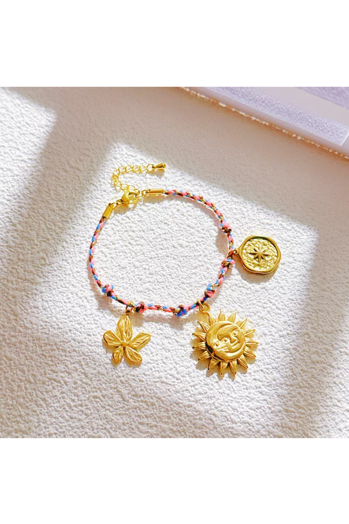 Wholesaler Ceramik - Colorful cord bracelet with gold charms Stainless steel