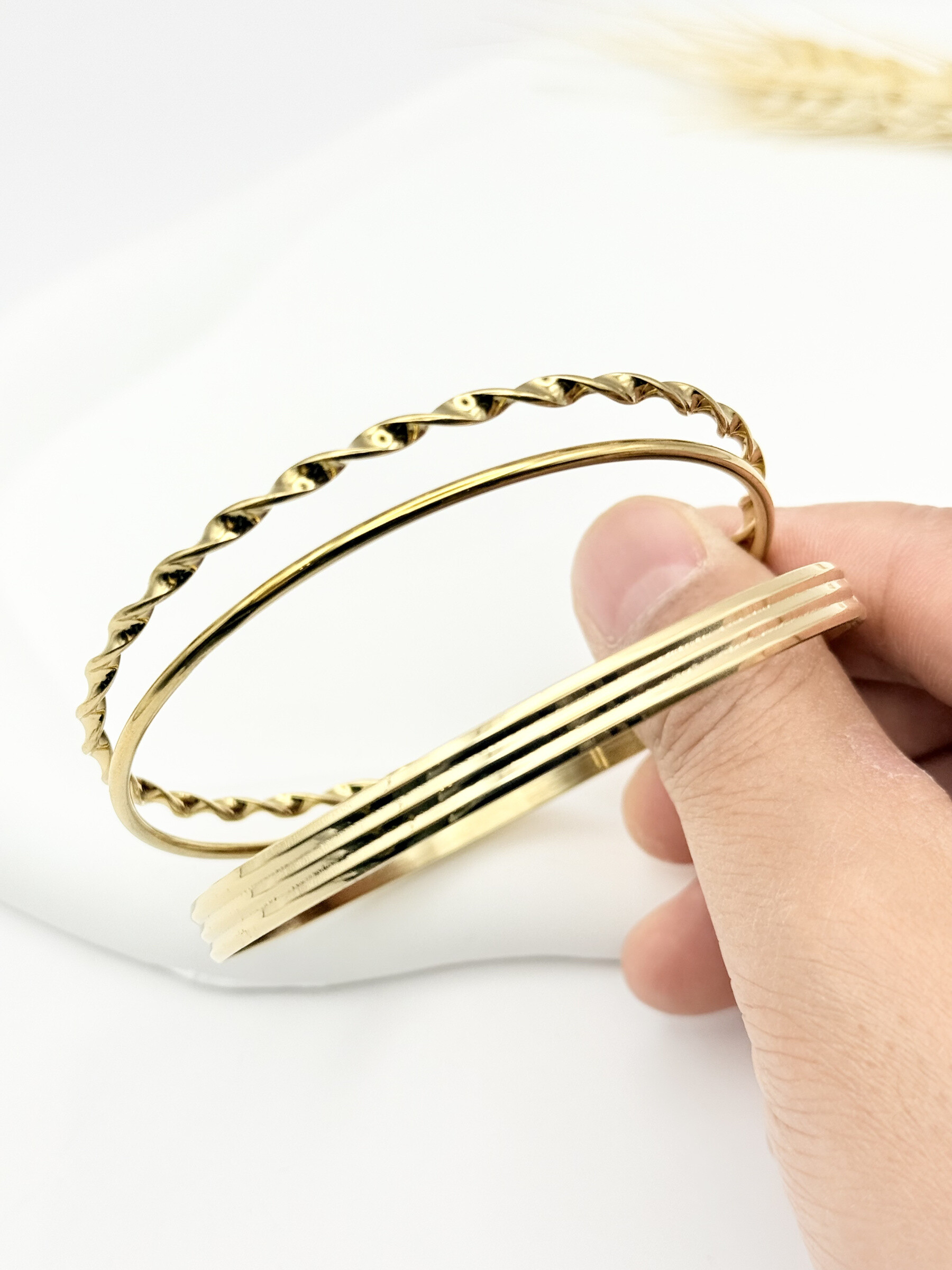 Grossista Ceramik - Set di 3 bracciali rigidi - Acciaio inossidabile