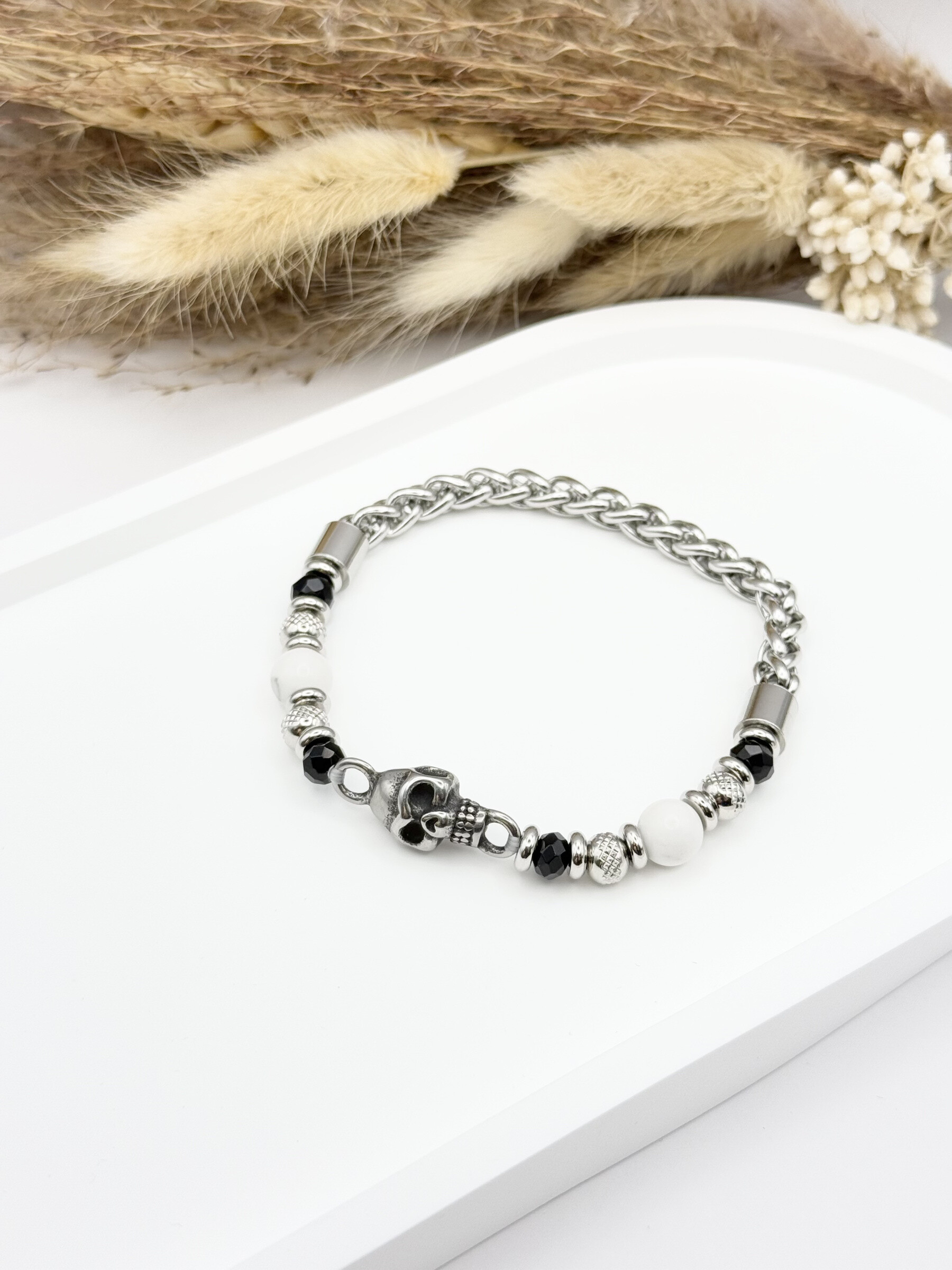 Grossista Ceramik - Bracciale con pietra naturale e teschio in acciaio inossidabile turchese africano