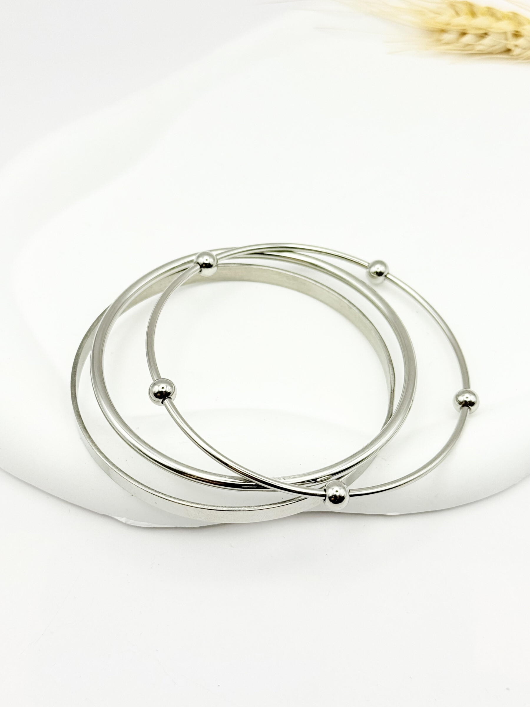 Grossista Ceramik - Set di 3 bracciali rigidi - Acciaio inossidabile