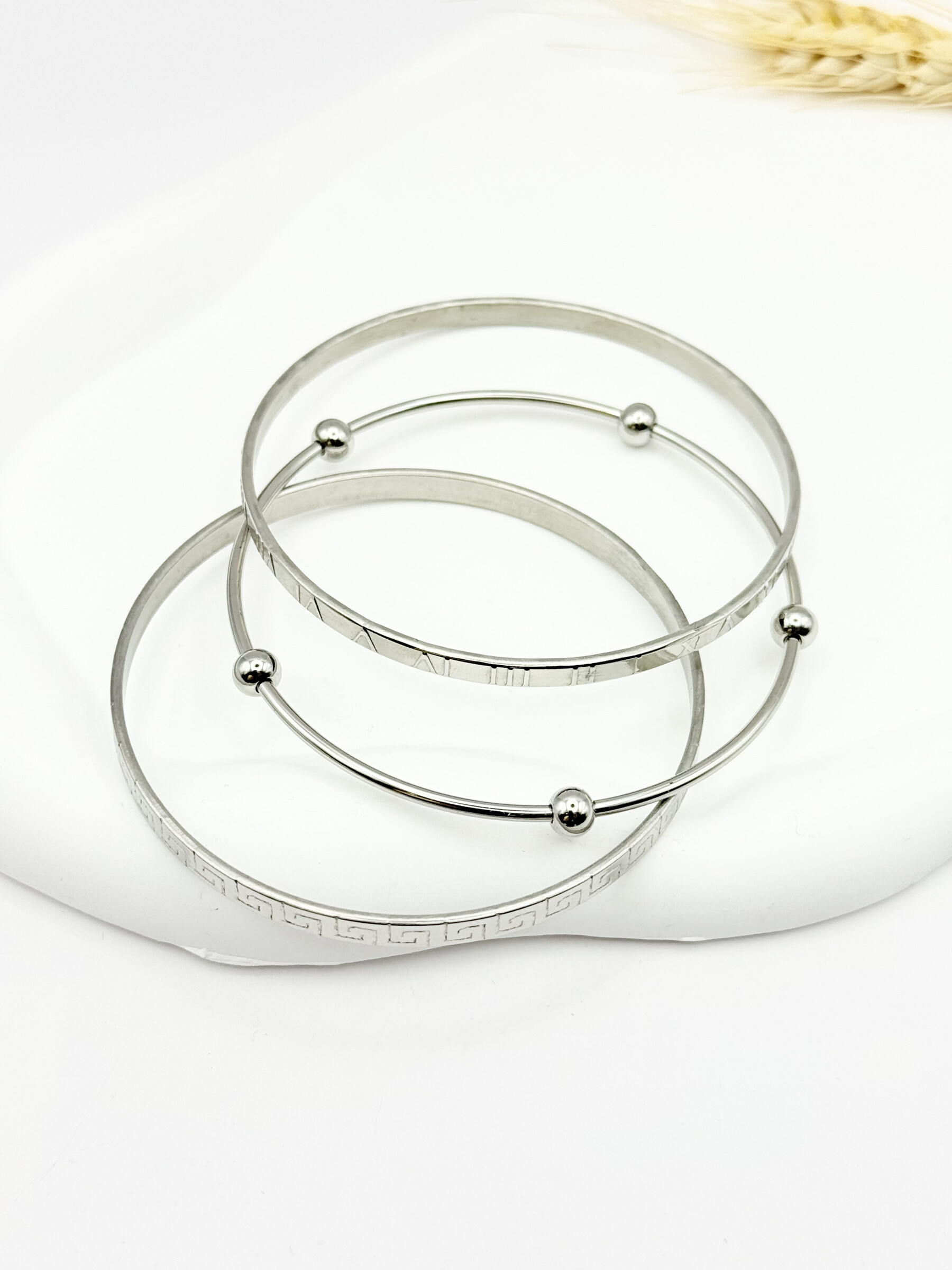 Grossista Ceramik - Set di 3 bracciali rigidi - Acciaio inossidabile