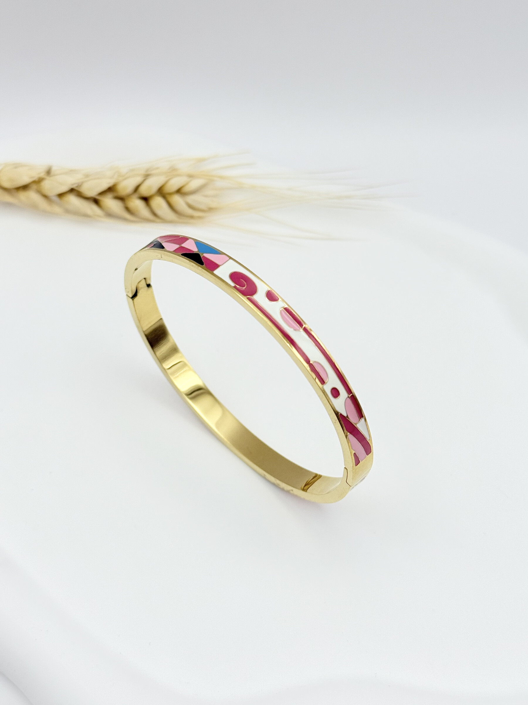 Wholesaler Ceramik - Openable stainless steel enamel pink bangle bracelet