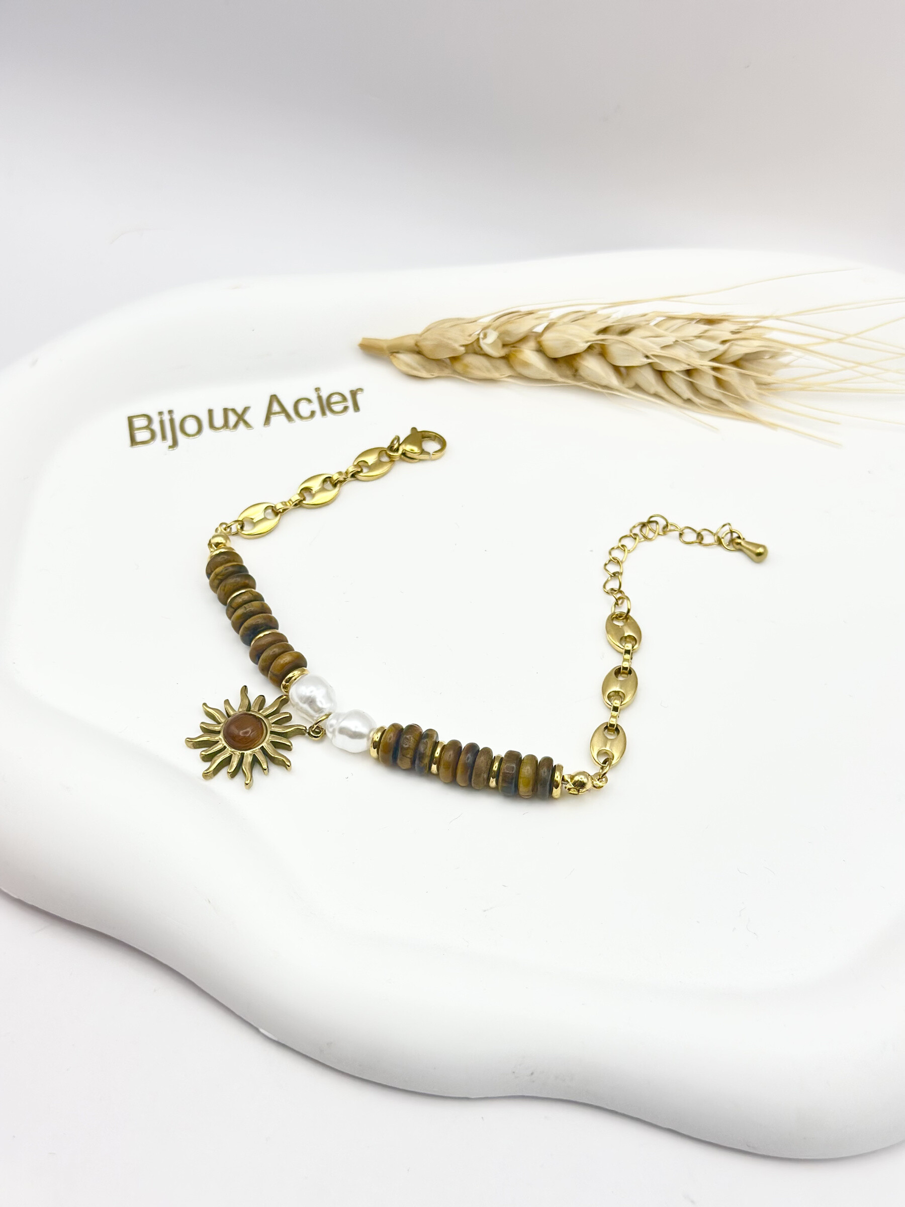 Grossiste Ceramik - Bracelet "Rayon Sauvage" – Soleil & Pierres Naturelles en Acier Inoxydable