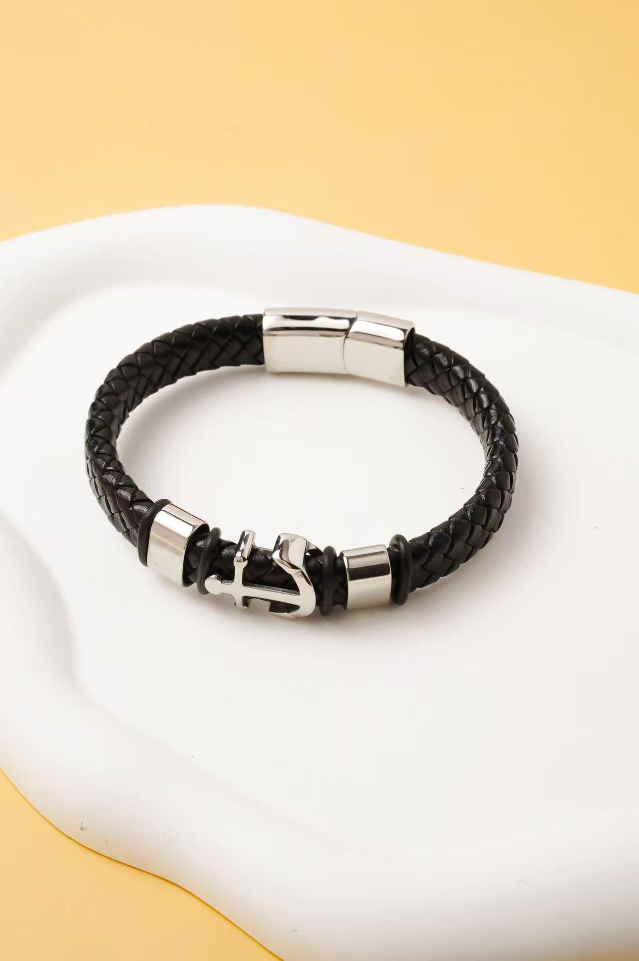 Großhändler Ceramik - Herren Armband mit Anker – Geflochtenes Leder & Edelstahl