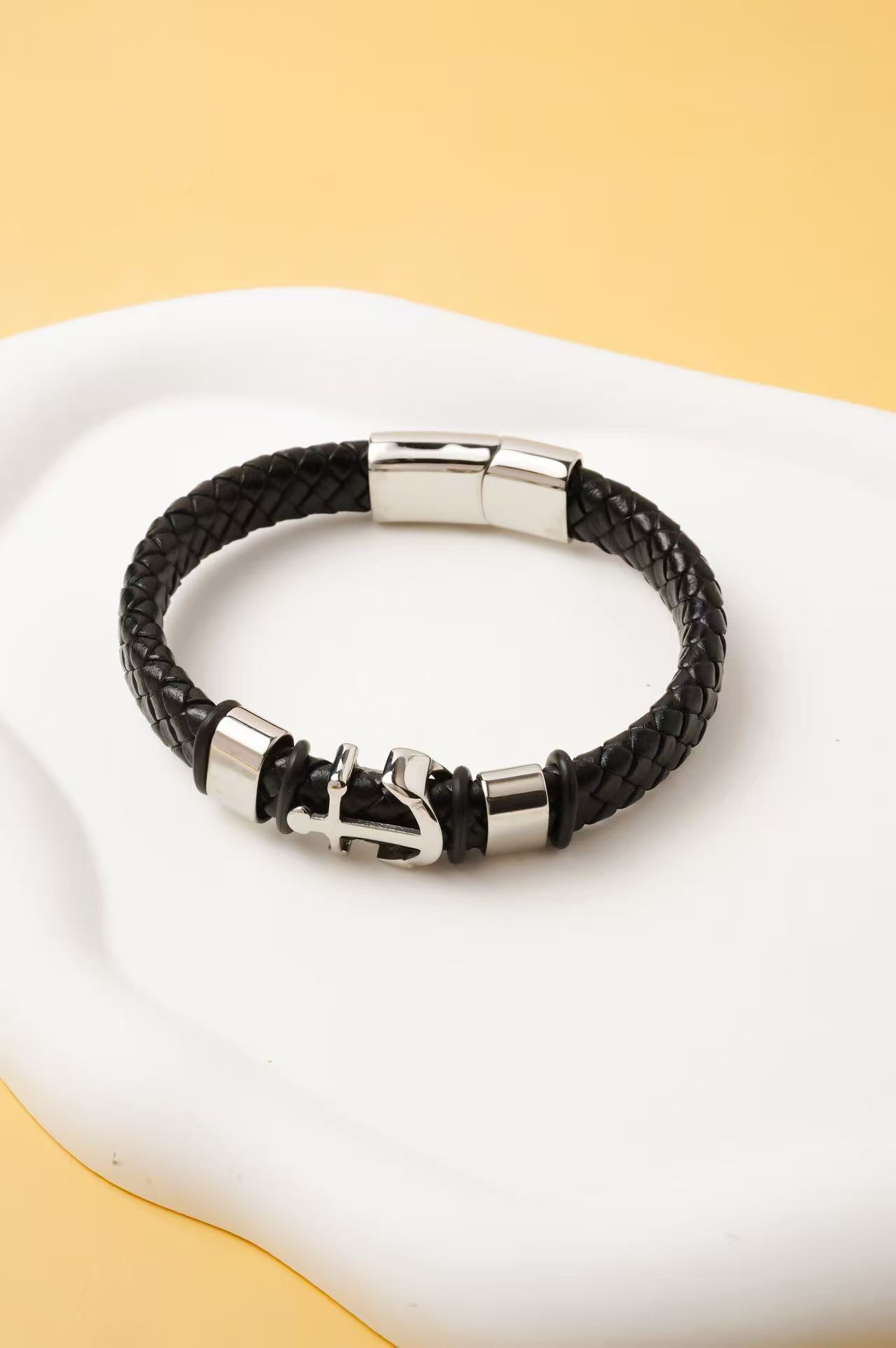 Wholesaler Ceramik - Men's Nautical Anchor Bracelet – Braided Leather & Stainless Steel Wholesaler Ceramik - Men's Nautical Anchor Bracelet – Braided Leather & Stainless Steel