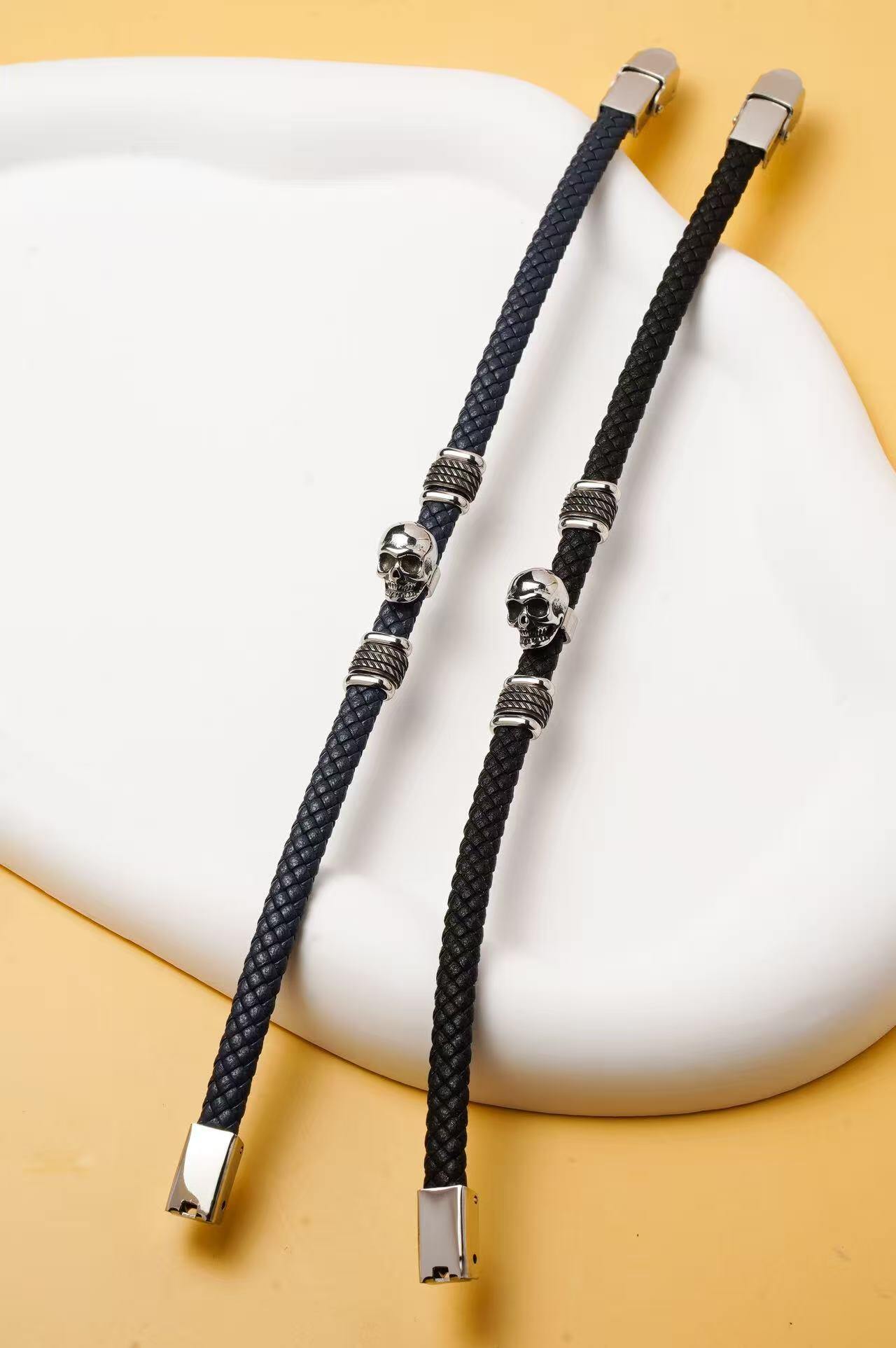 Großhändler Ceramik - Herren Totenkopf Armband – Geflochtenes Leder & Edelstahl