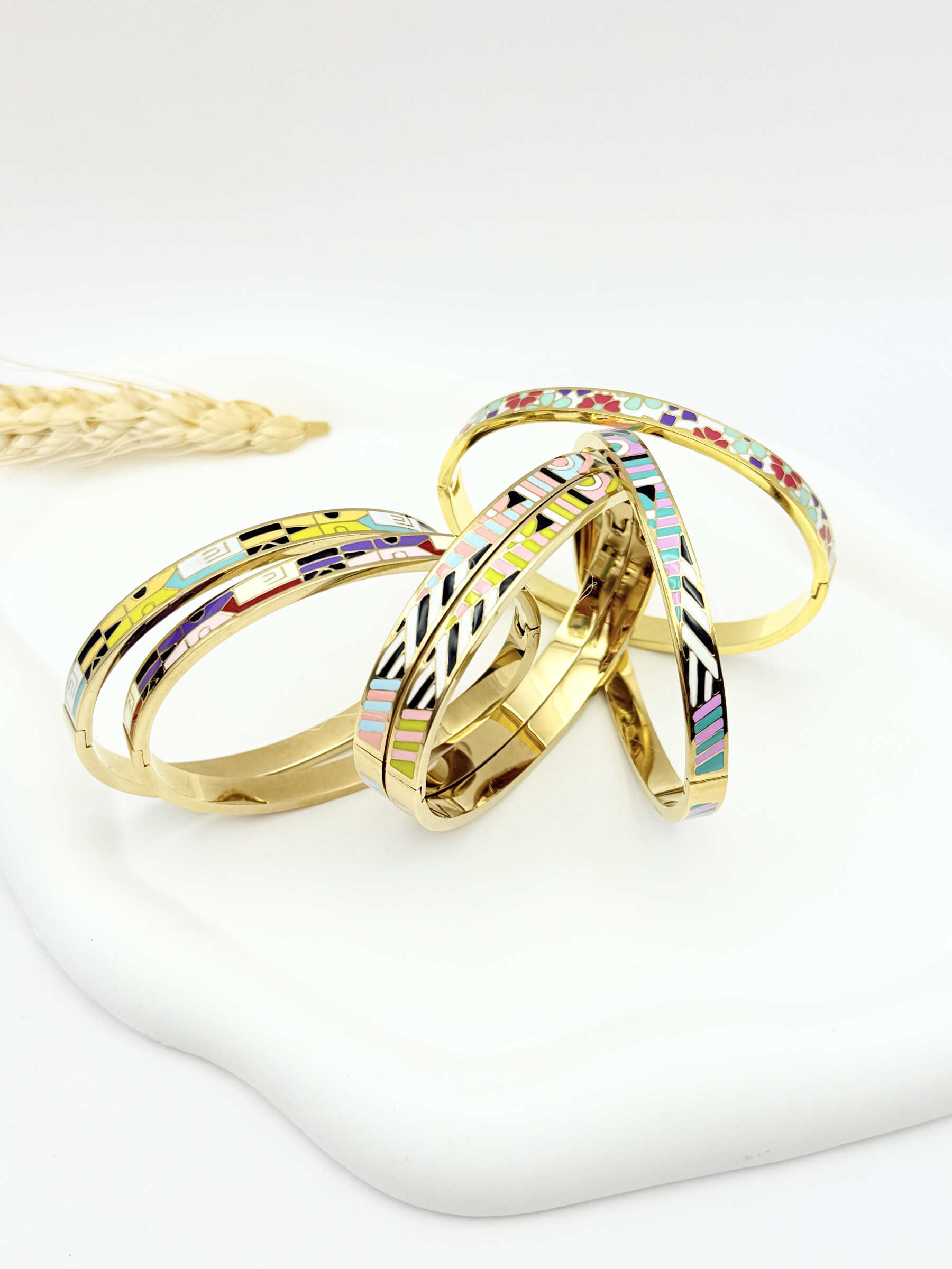 Wholesaler Ceramik - set of 6 stainless steel enamel colored bracelets sold with the clasp