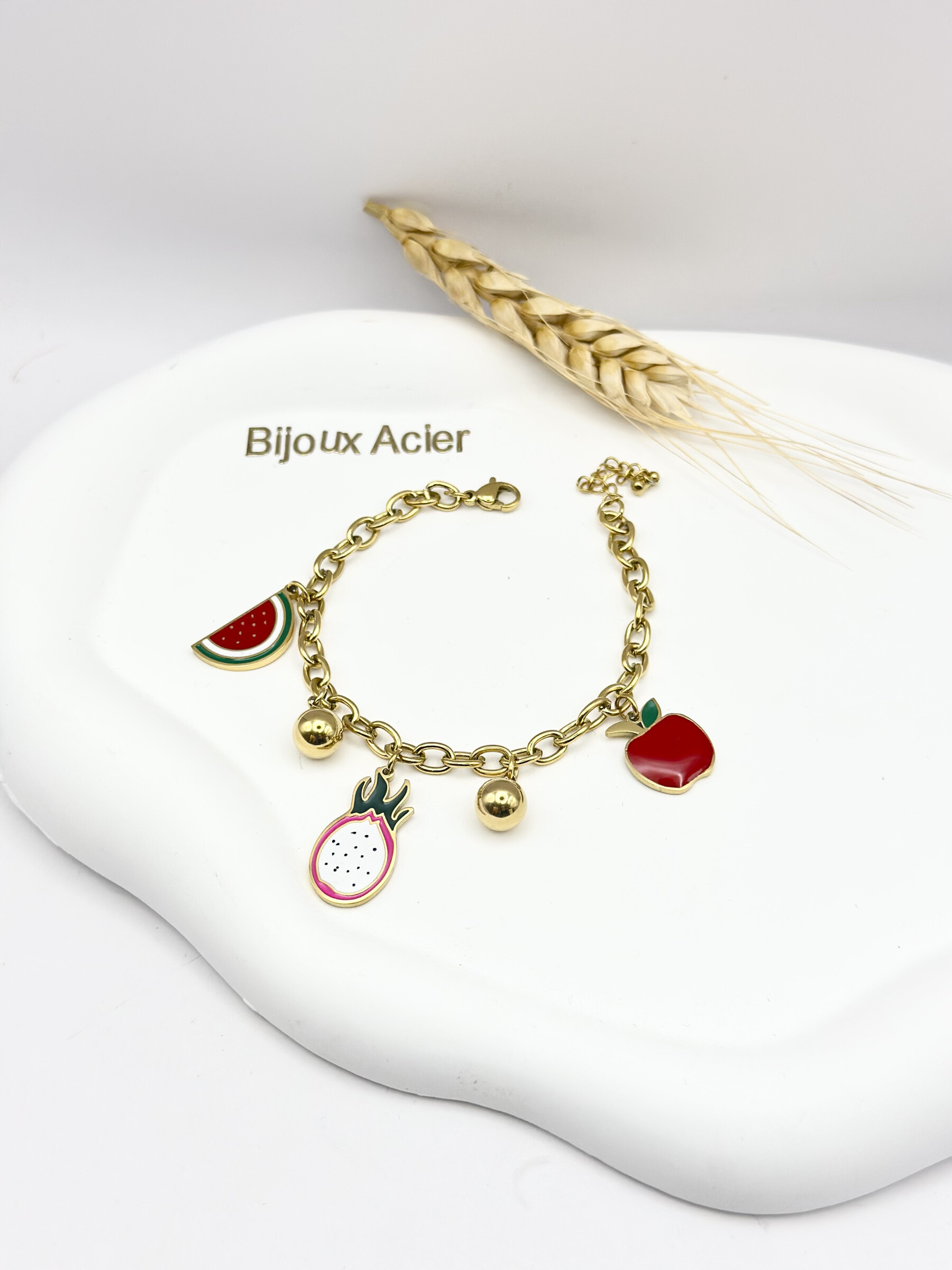 Grossiste Ceramik - Bracelet Charms en Acier Inoxydable "Fruits d’Été"