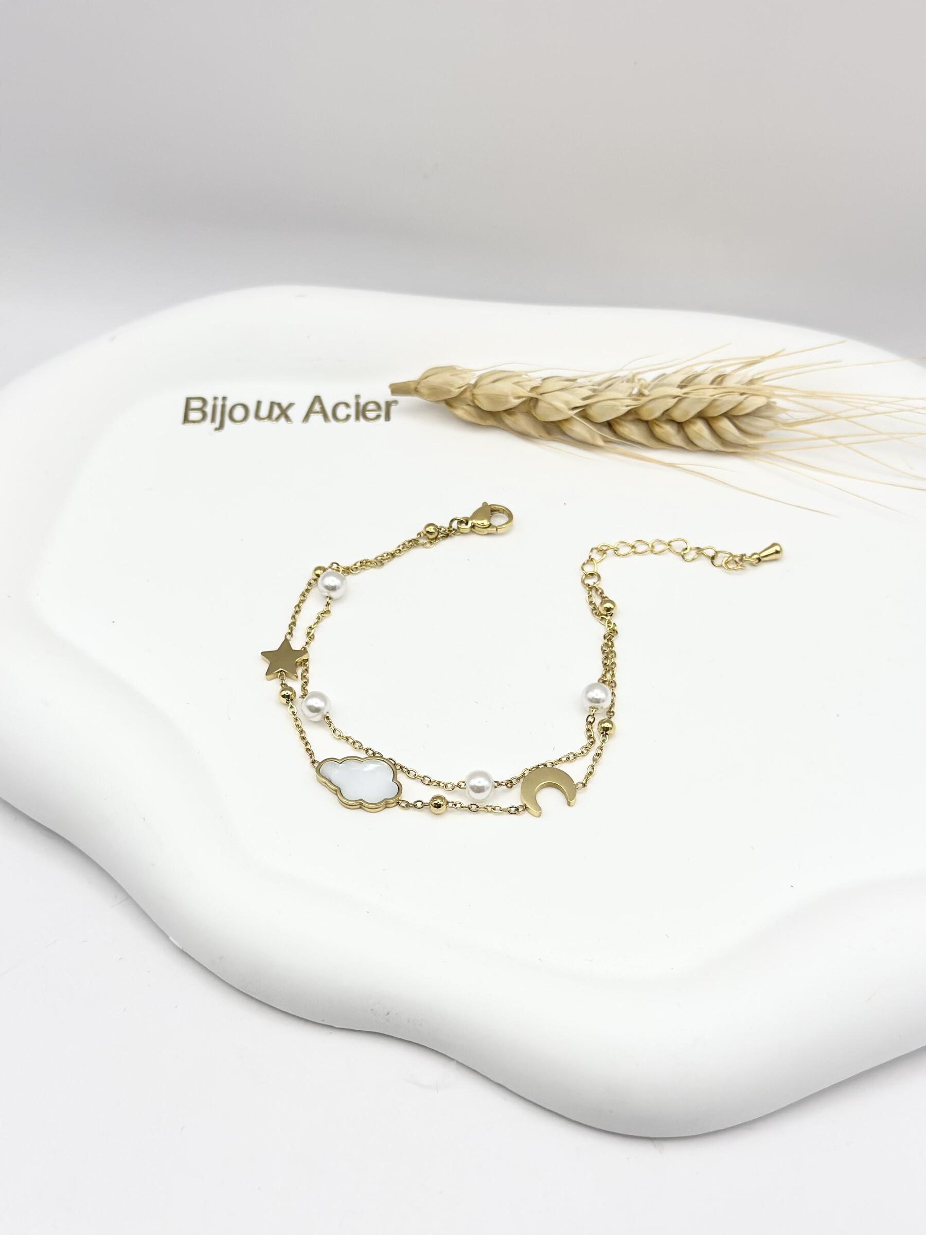 Grossiste Ceramik - Bracelet Charms "Rêverie Céleste" en acier inoxydable