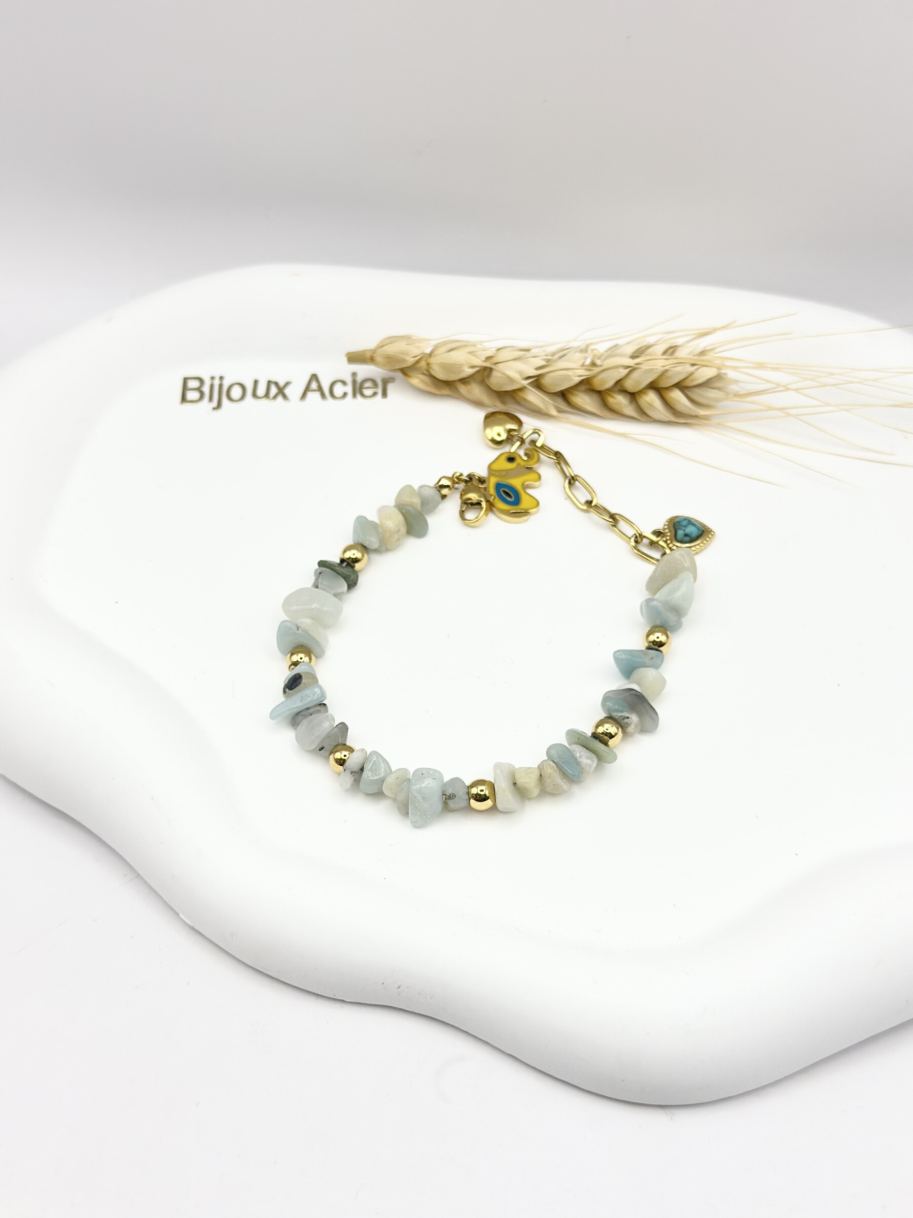 Grossiste Ceramik - Bracelet Pierres Naturelles & Acier Inoxydable "Aura Méditerranéenne"