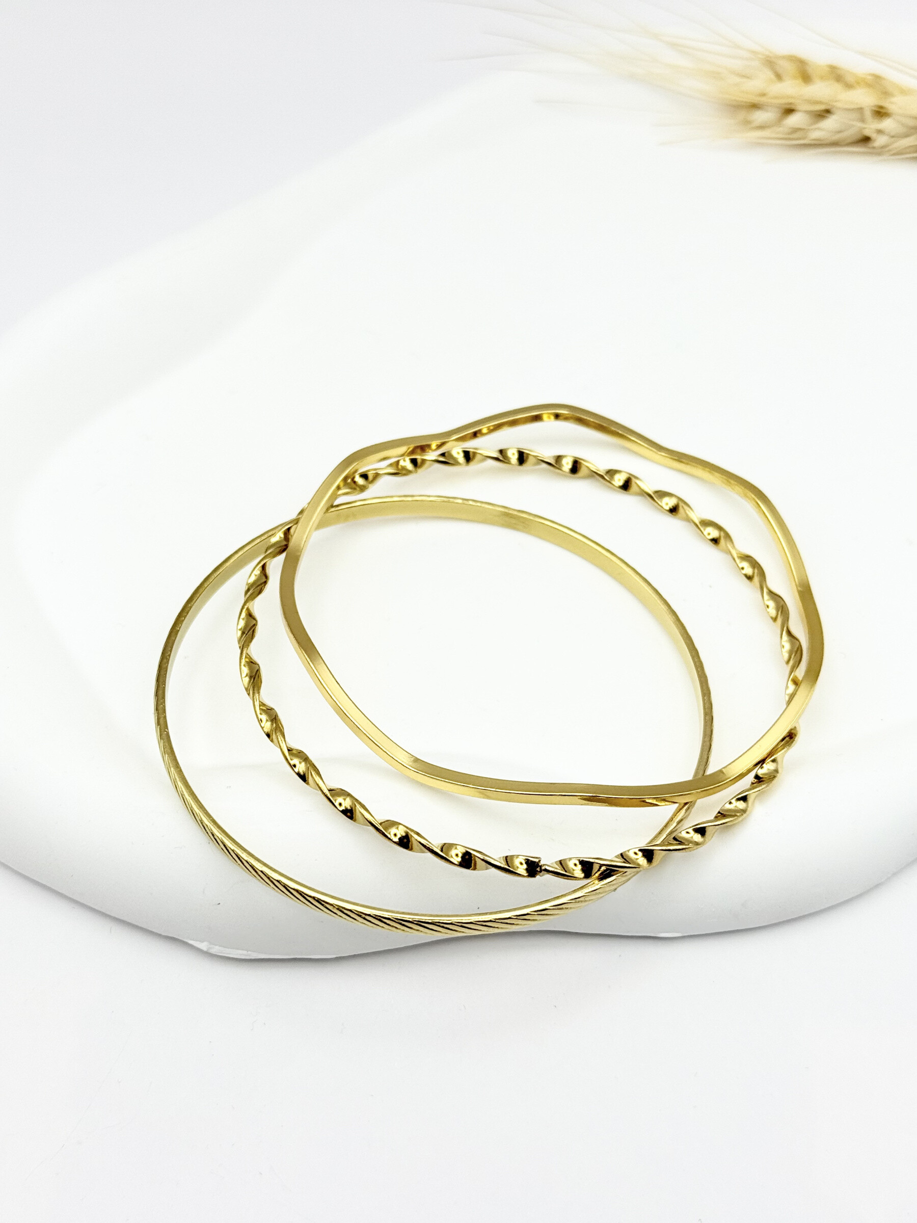 Grossista Ceramik - Set di 3 bracciali rigidi in acciaio inossidabile
