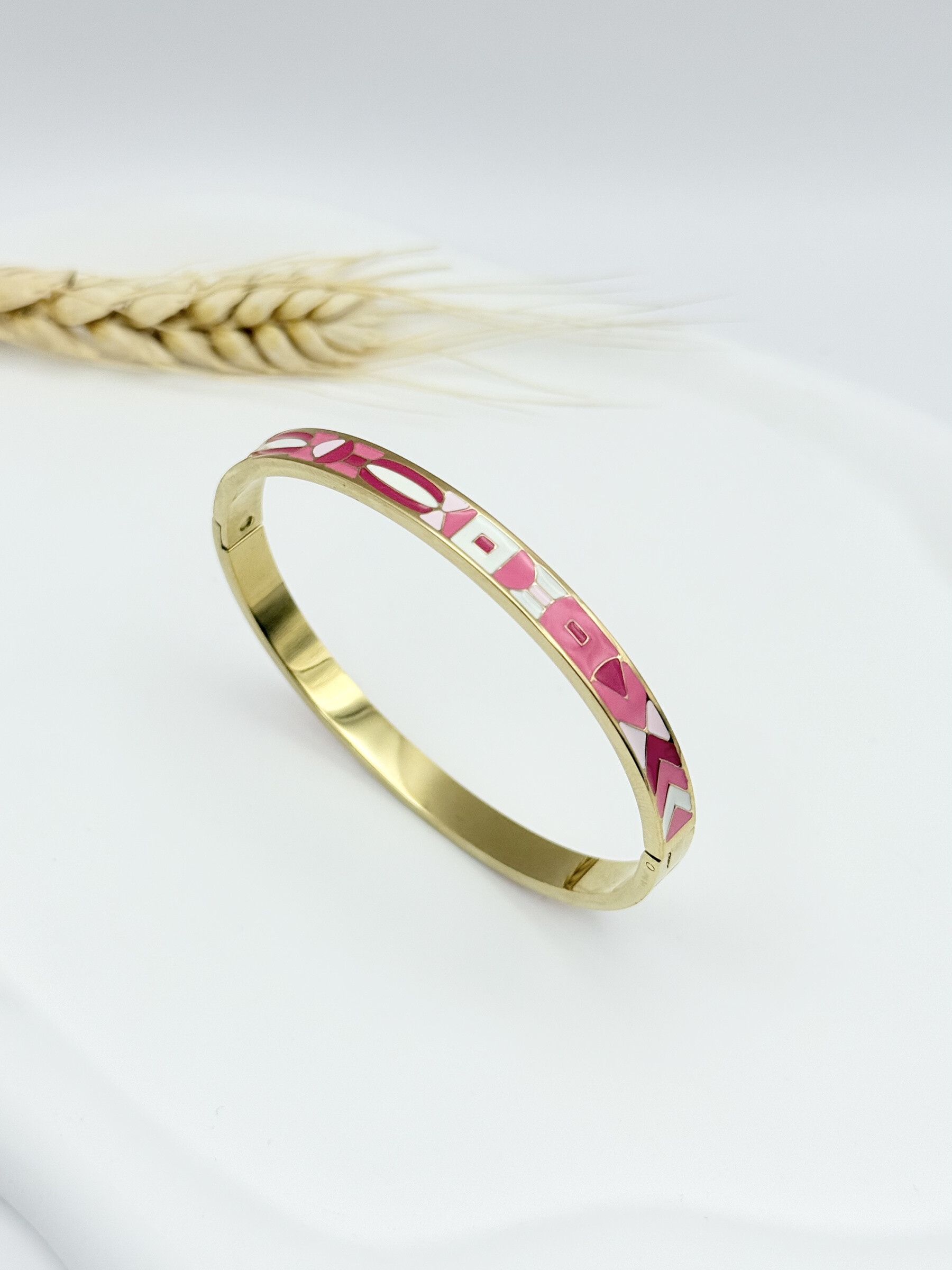 Wholesaler Ceramik - Hinged Stainless Steel Bangle Bracelet - Fuchsia Pink Enamel