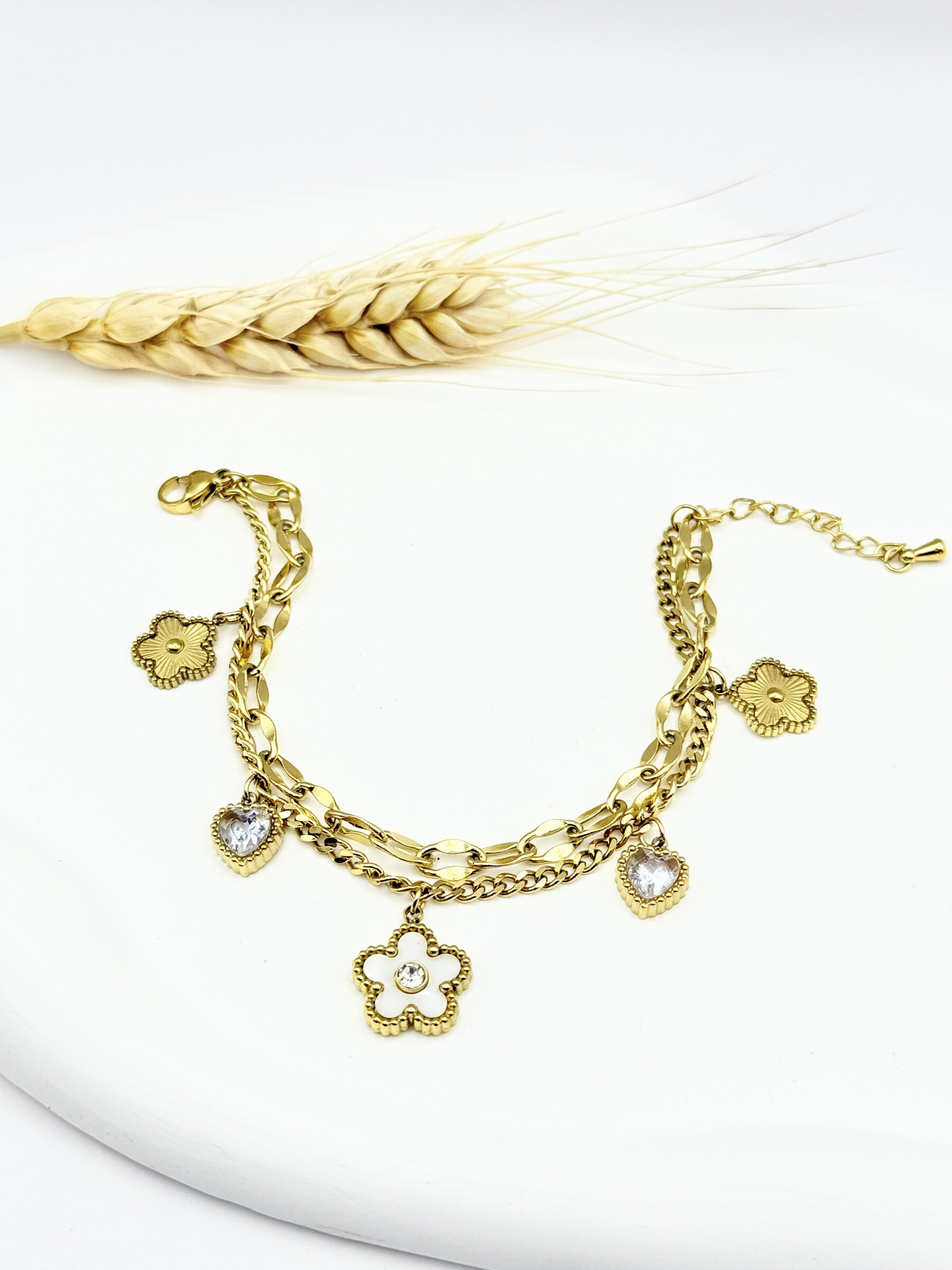 Wholesaler Ceramik - Heart & stars bracelet - golden stainless steel