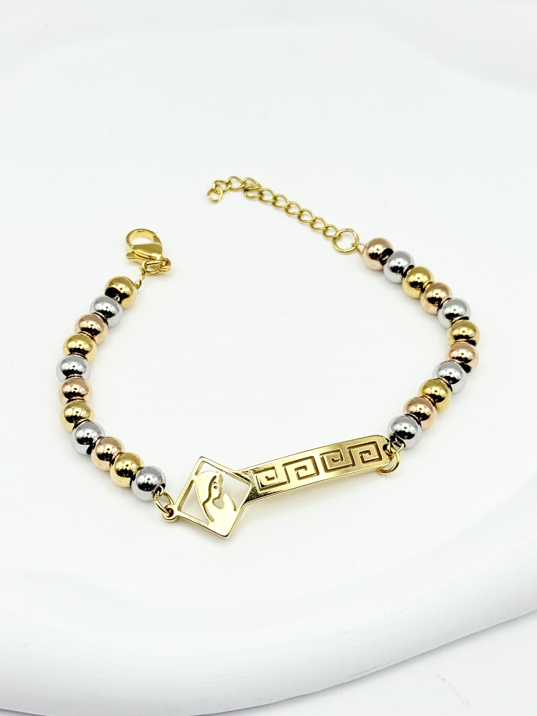 Grossista Ceramik - Bracciale con motivo greco e vuoto in acciaio inossidabile Palline 6mm