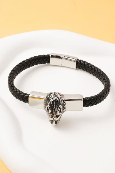 Wholesaler Ceramik - Men's Wolf Head Bracelet – Braided Leather & Stainless Steel Wholesaler Ceramik - Men's Wolf Head Bracelet – Braided Leather & Stainless Steel