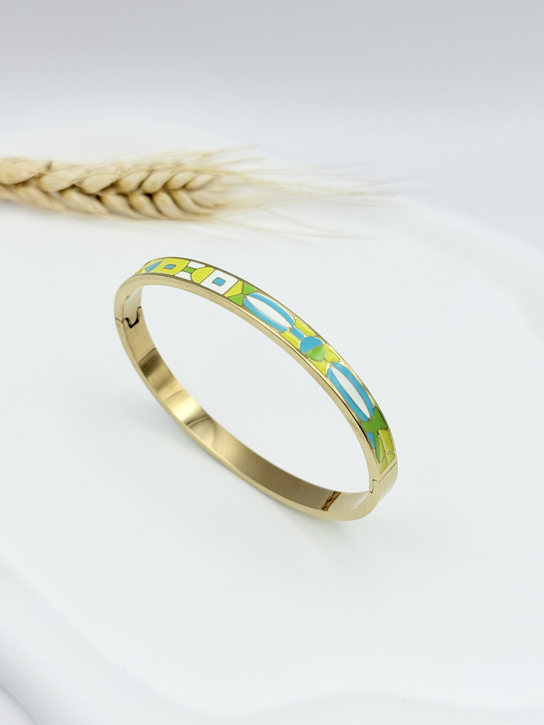 Wholesaler Ceramik - Hinged bangle bracelet in green and turquoise enamel stainless steel