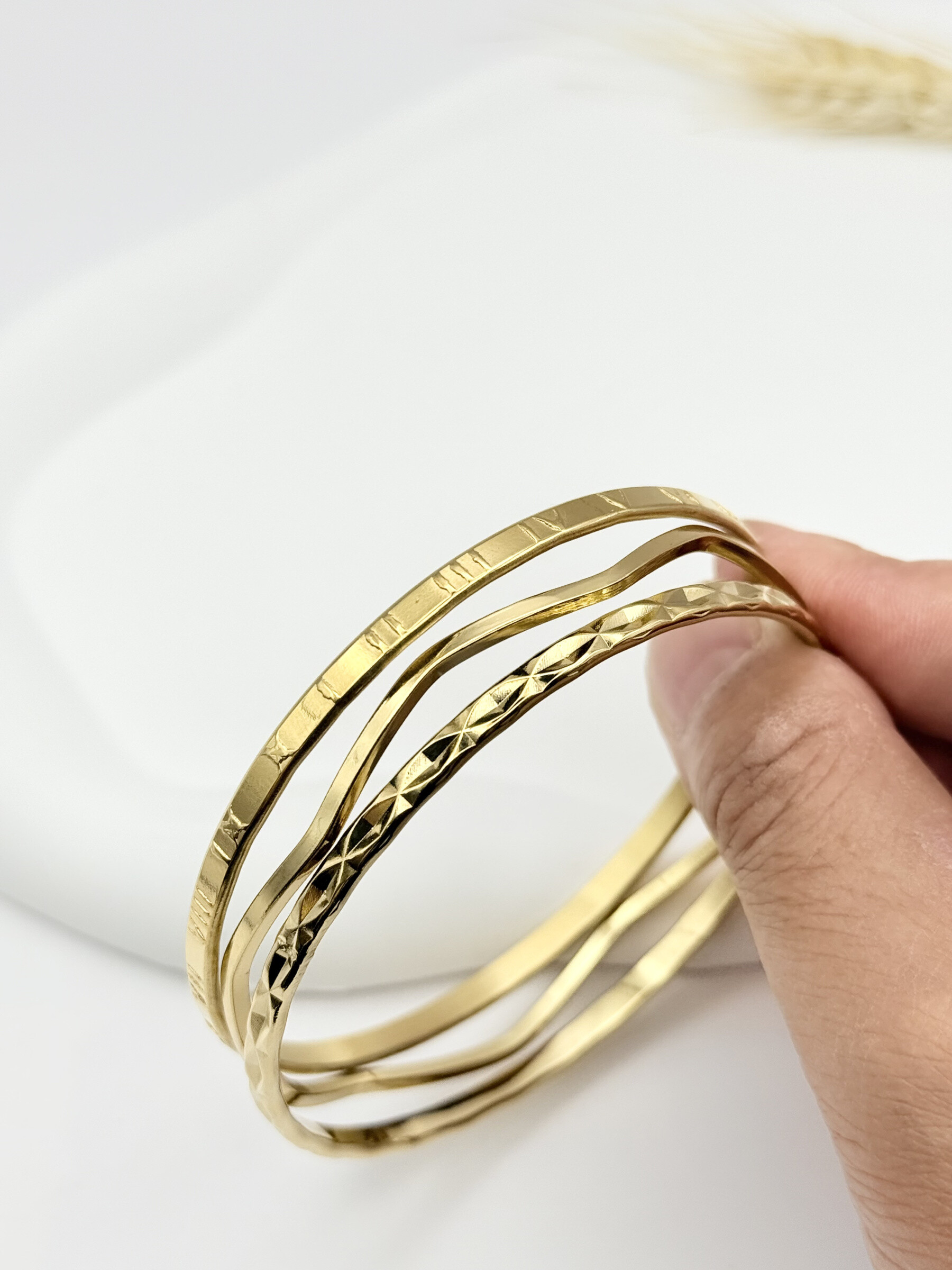 Grossista Ceramik - Set di 3 braccialetti rigidi in acciaio inossidabile
