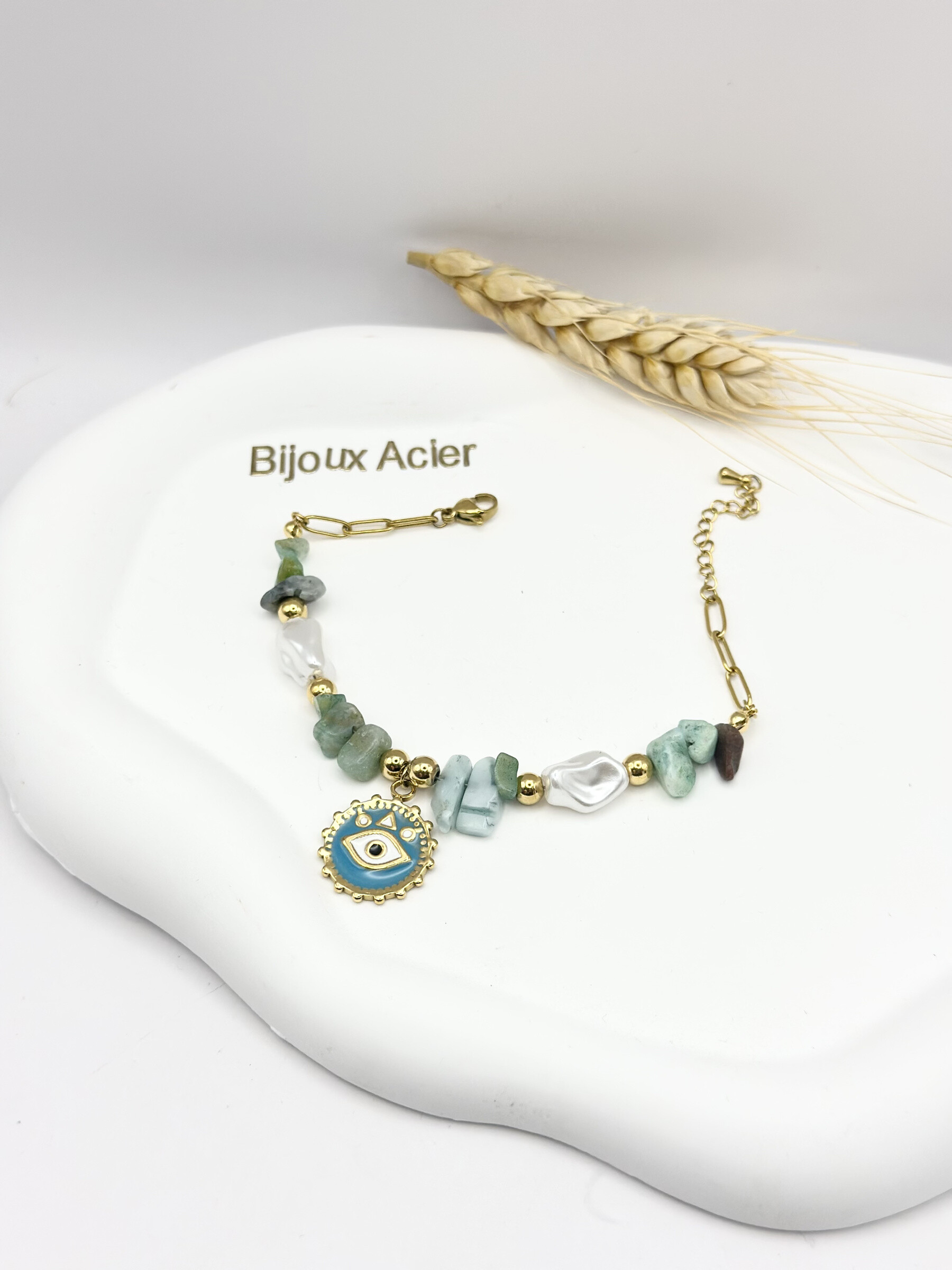 Grossiste Ceramik - Bracelet Pierre & Acier Inoxydable "Regard Protecteur"