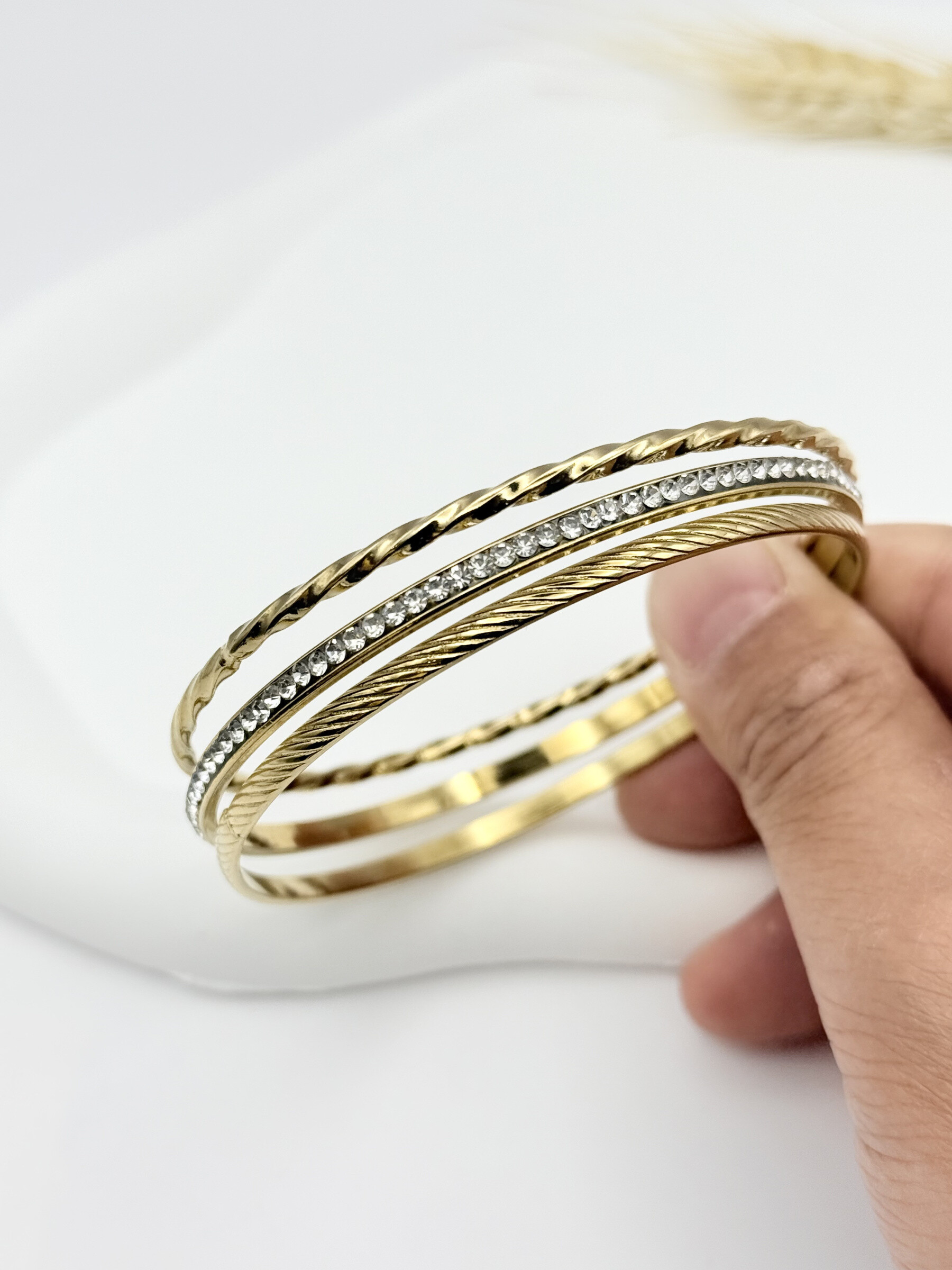 Grossista Ceramik - Set di 3 braccialetti rigidi in acciaio inossidabile