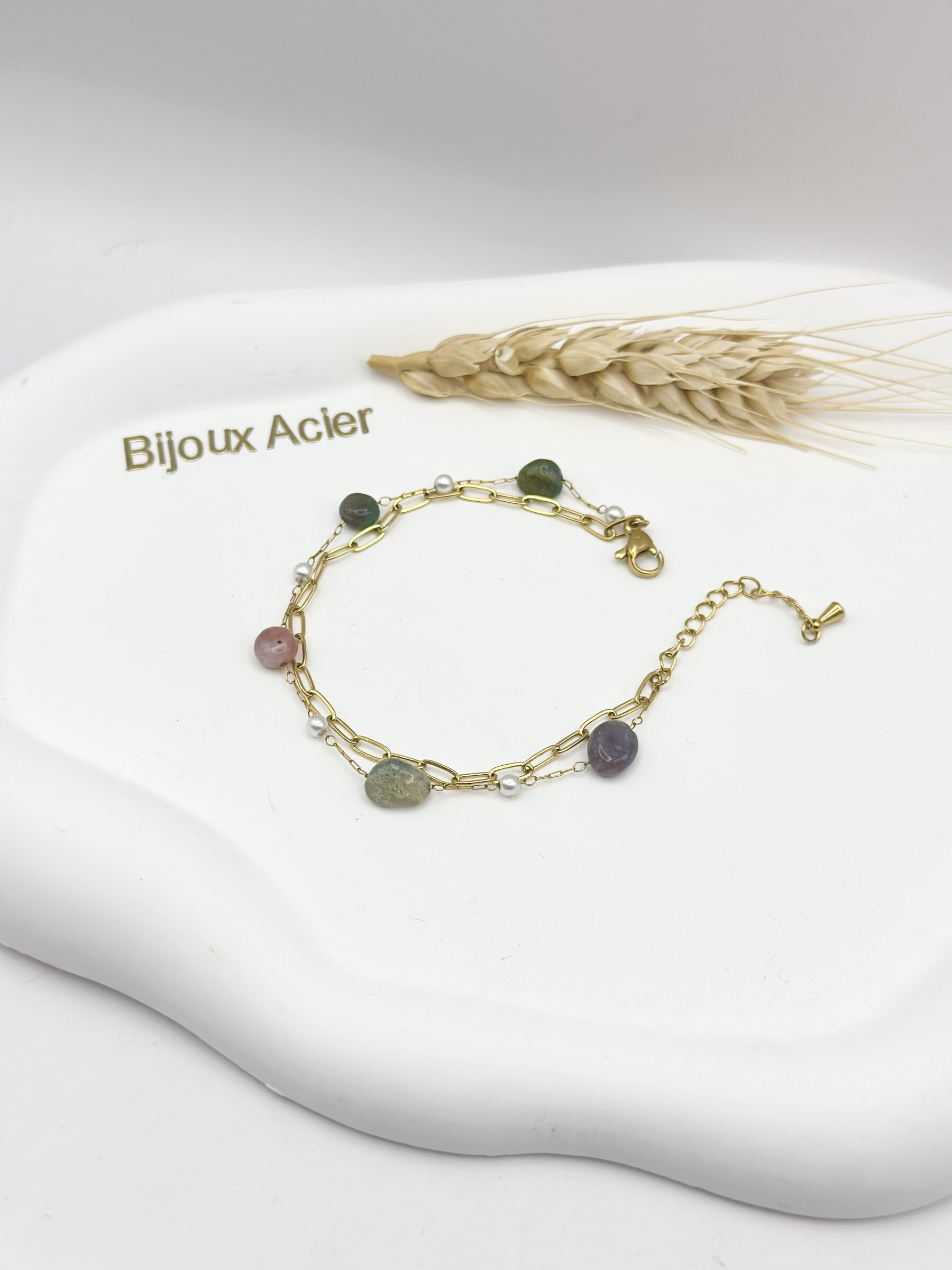 Grossiste Ceramik - Bracelet "Éclats de Lune" – Pierres Naturelles & Perles sur Acier Inoxydable