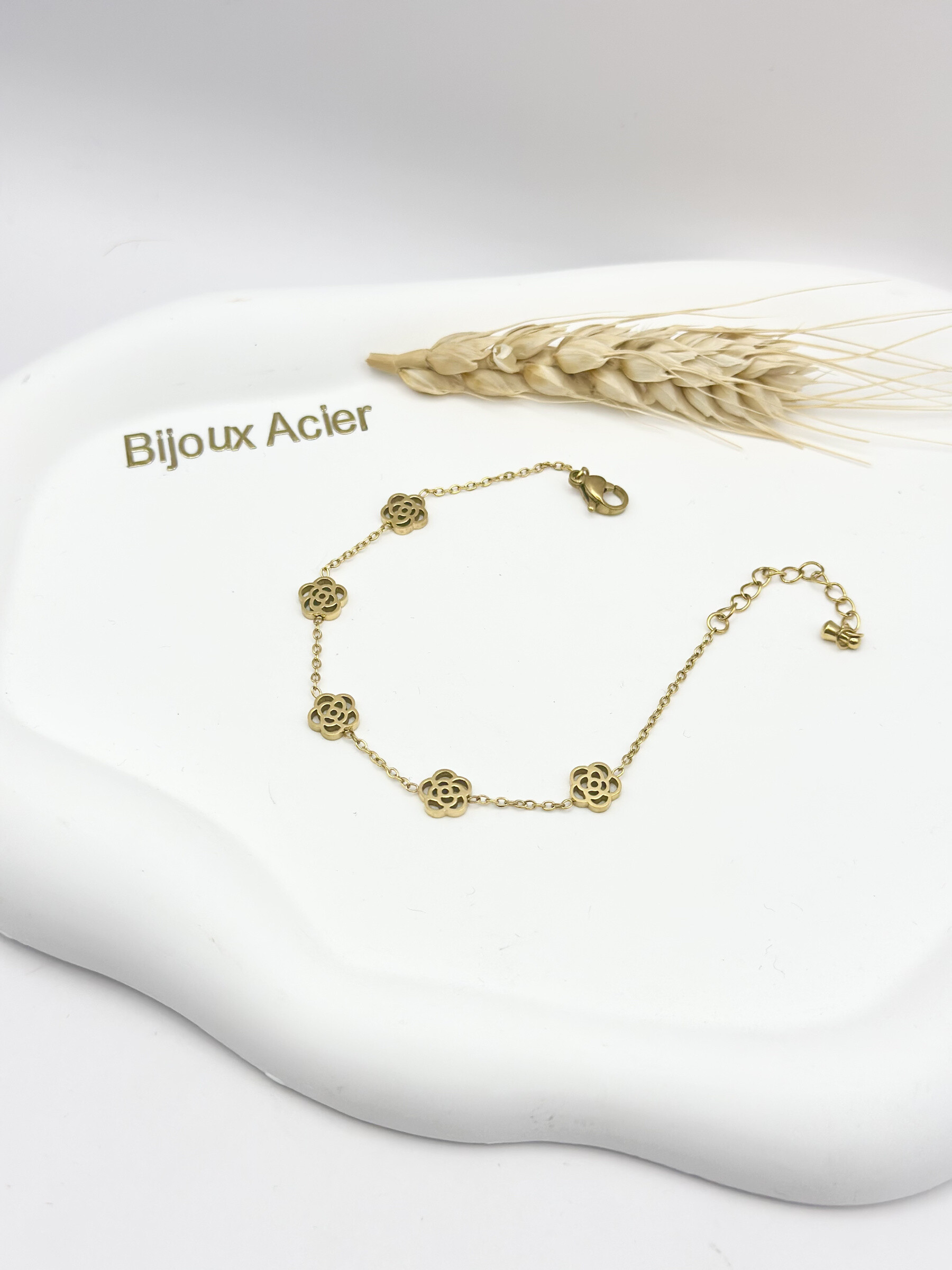 Grossiste Ceramik - Bracelet "Roses d’Or" – Motifs Floraux en Acier Inoxydable