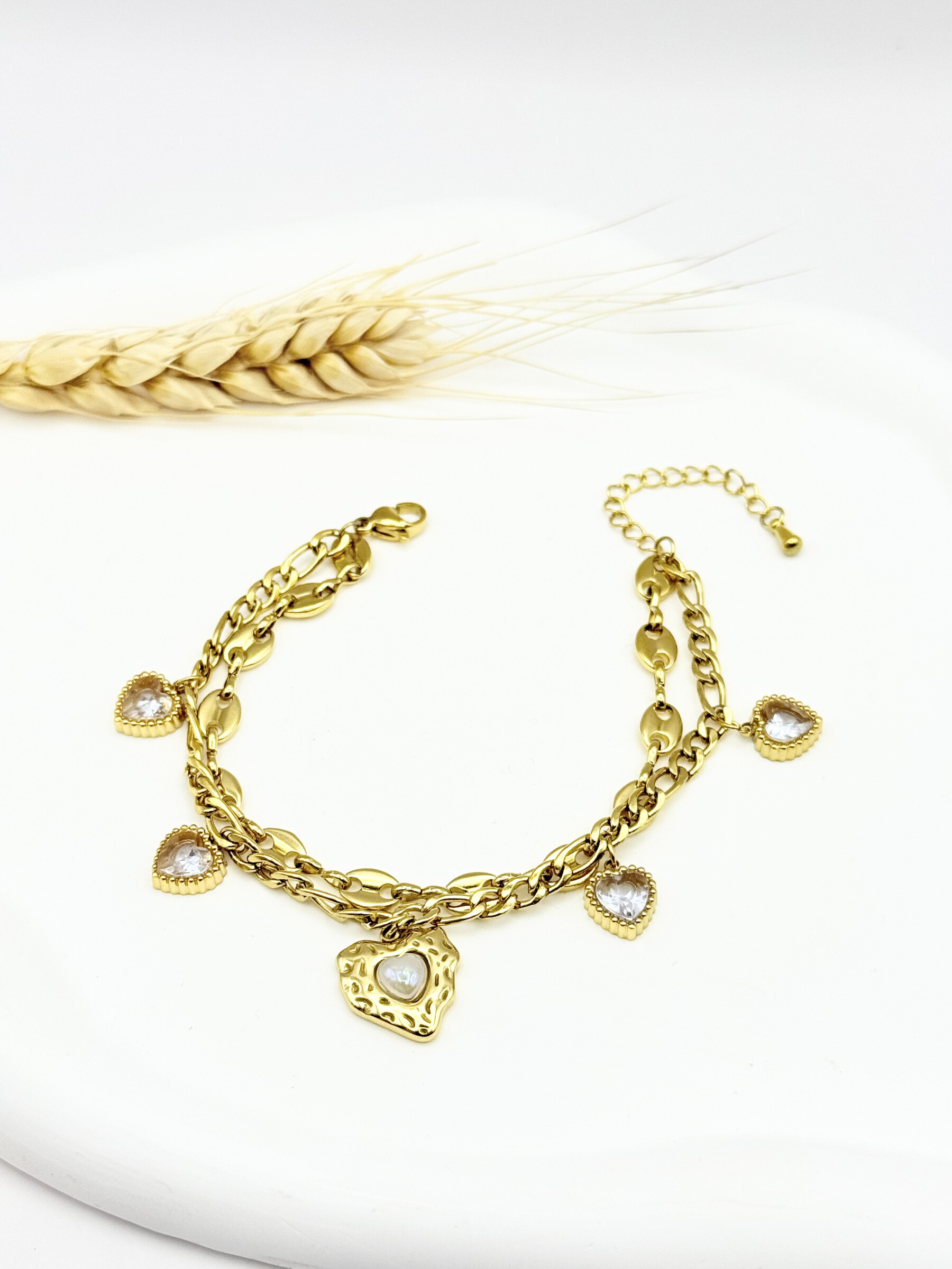 Wholesaler Ceramik - Heart & stars bracelet - golden stainless steel