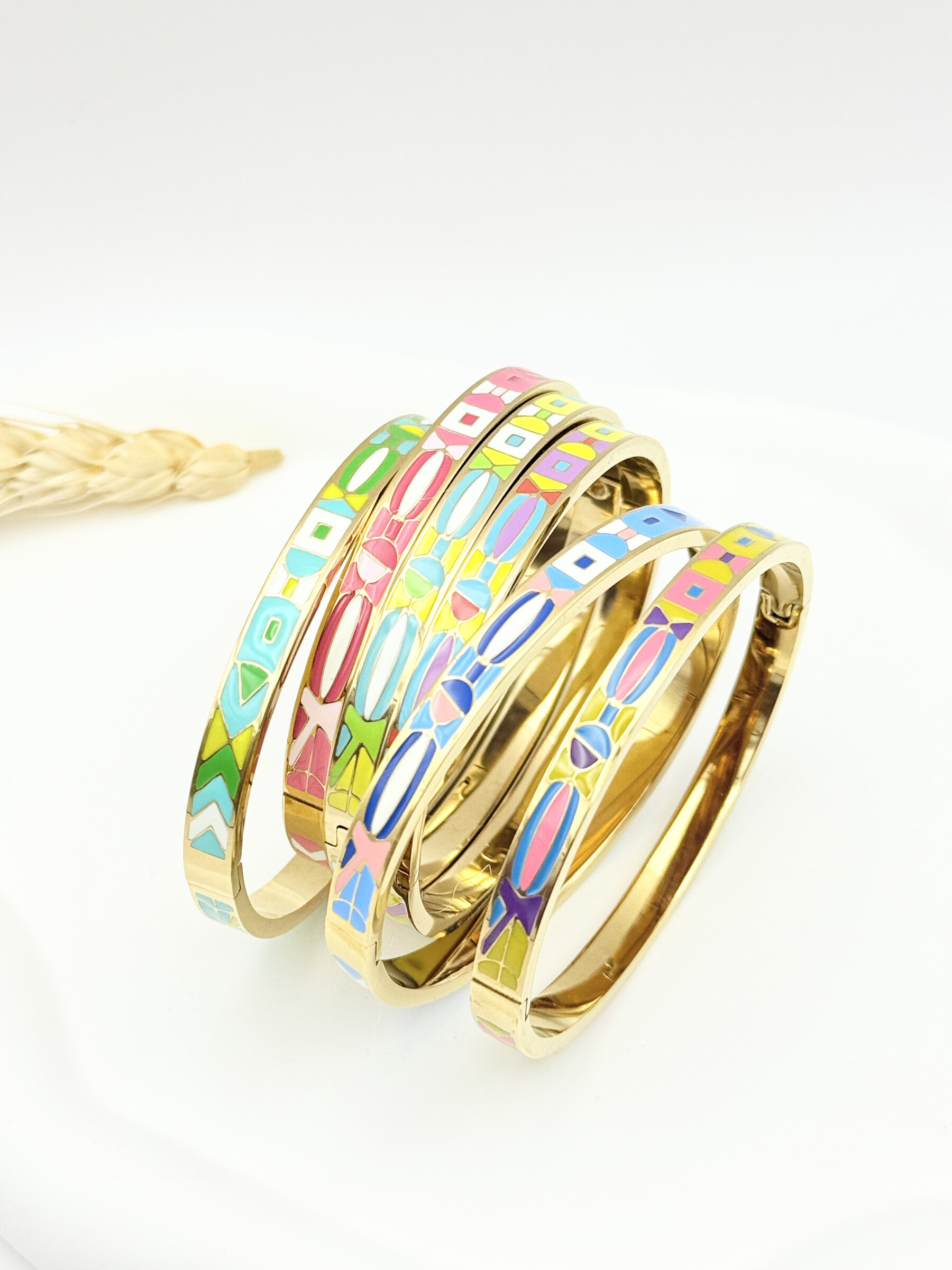 Wholesaler Ceramik - Set of 6 Enamel Openable Bangle Bracelets Stainless Steel Sold with Cushion