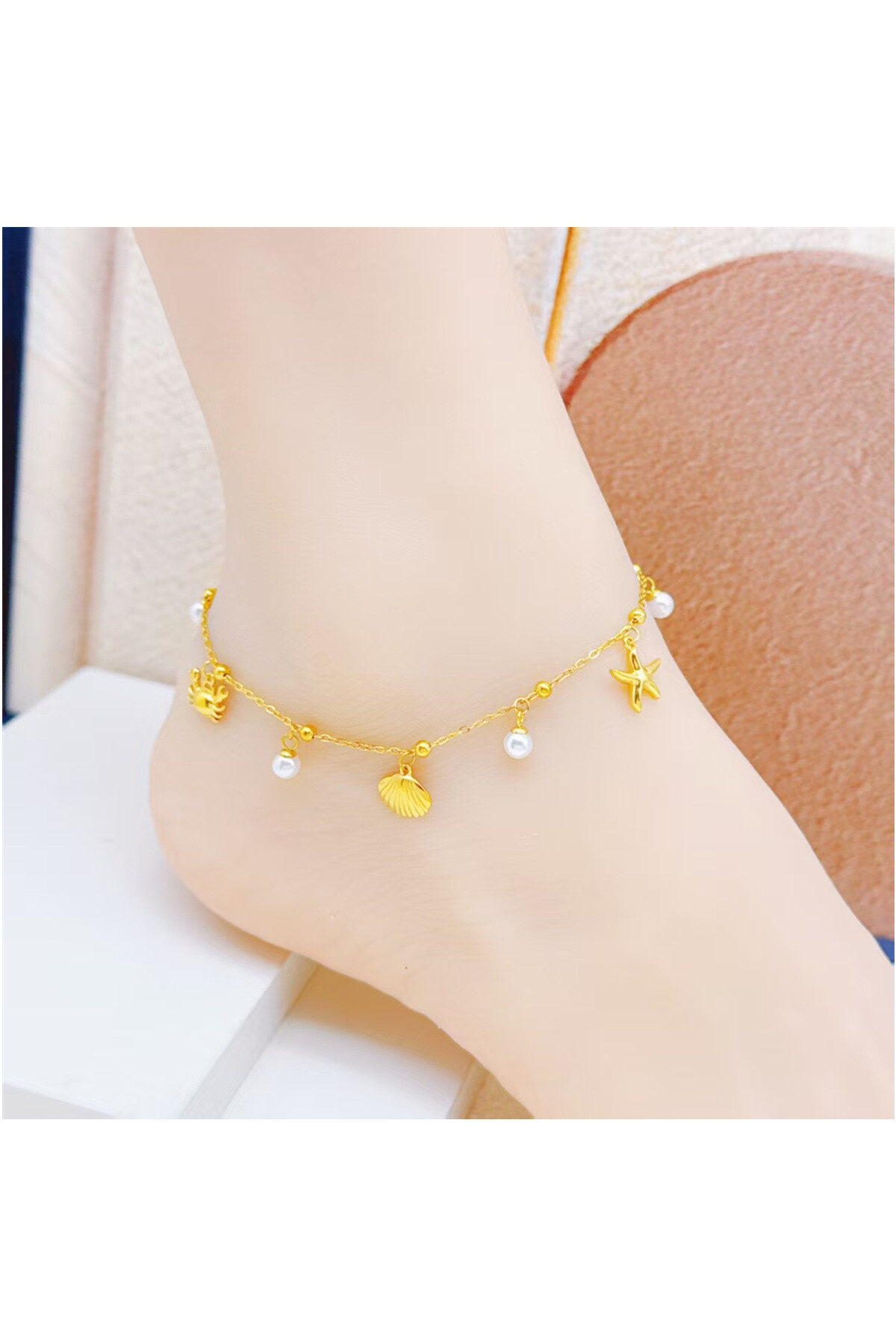 Wholesaler Ceramik - Gold ankle bracelet with seashell charms Stainless steel