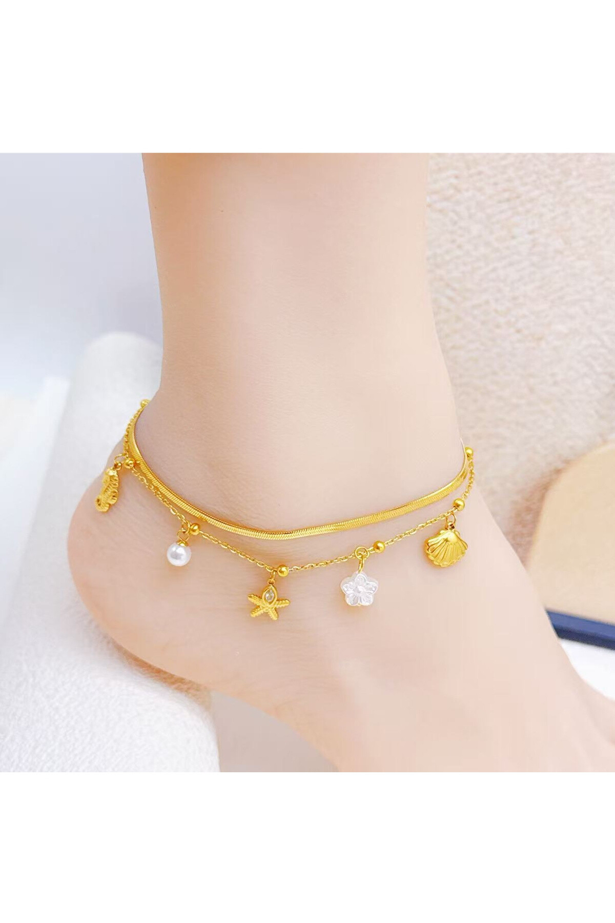 Wholesaler Ceramik - Natural stone ankle chain & stainless steel golden steel